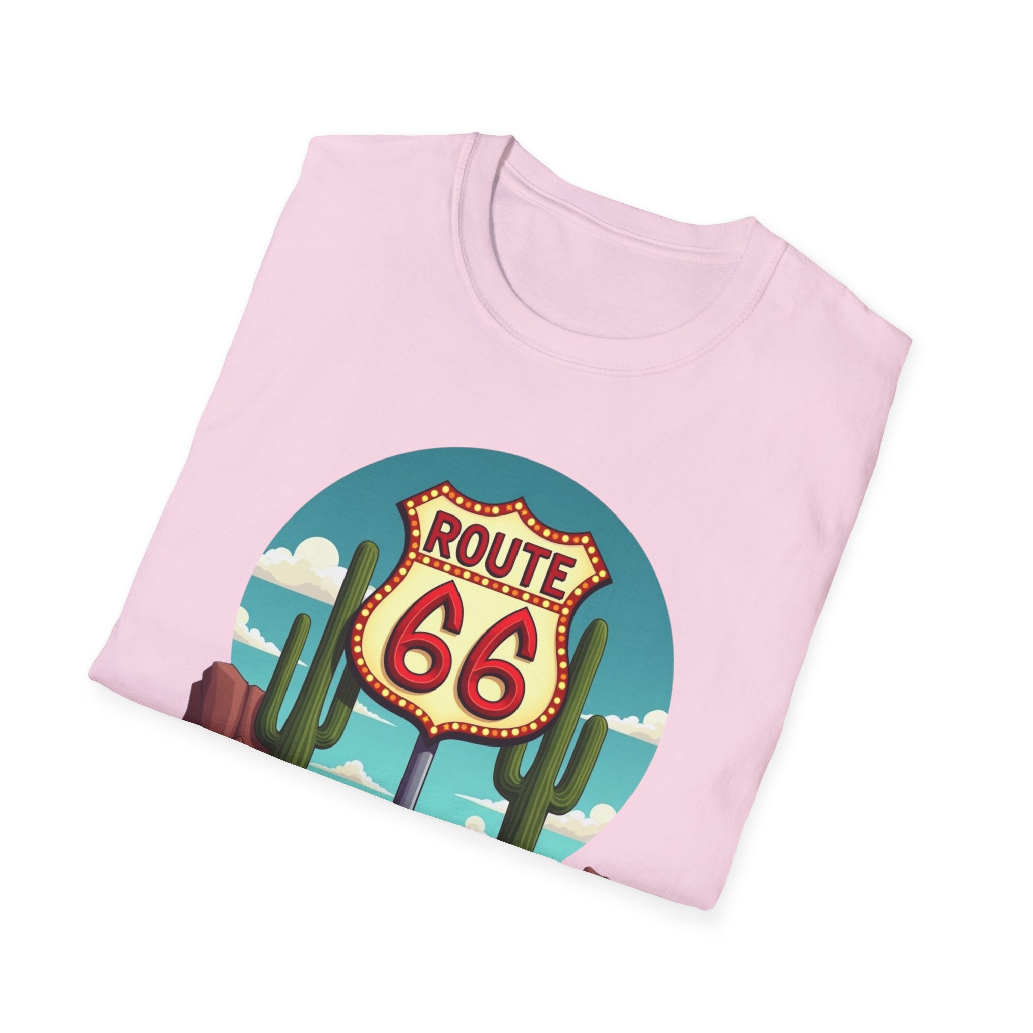 Route 66 Classic Car T-Shirt | Retro Desert Road Sign, Vintage Convertible