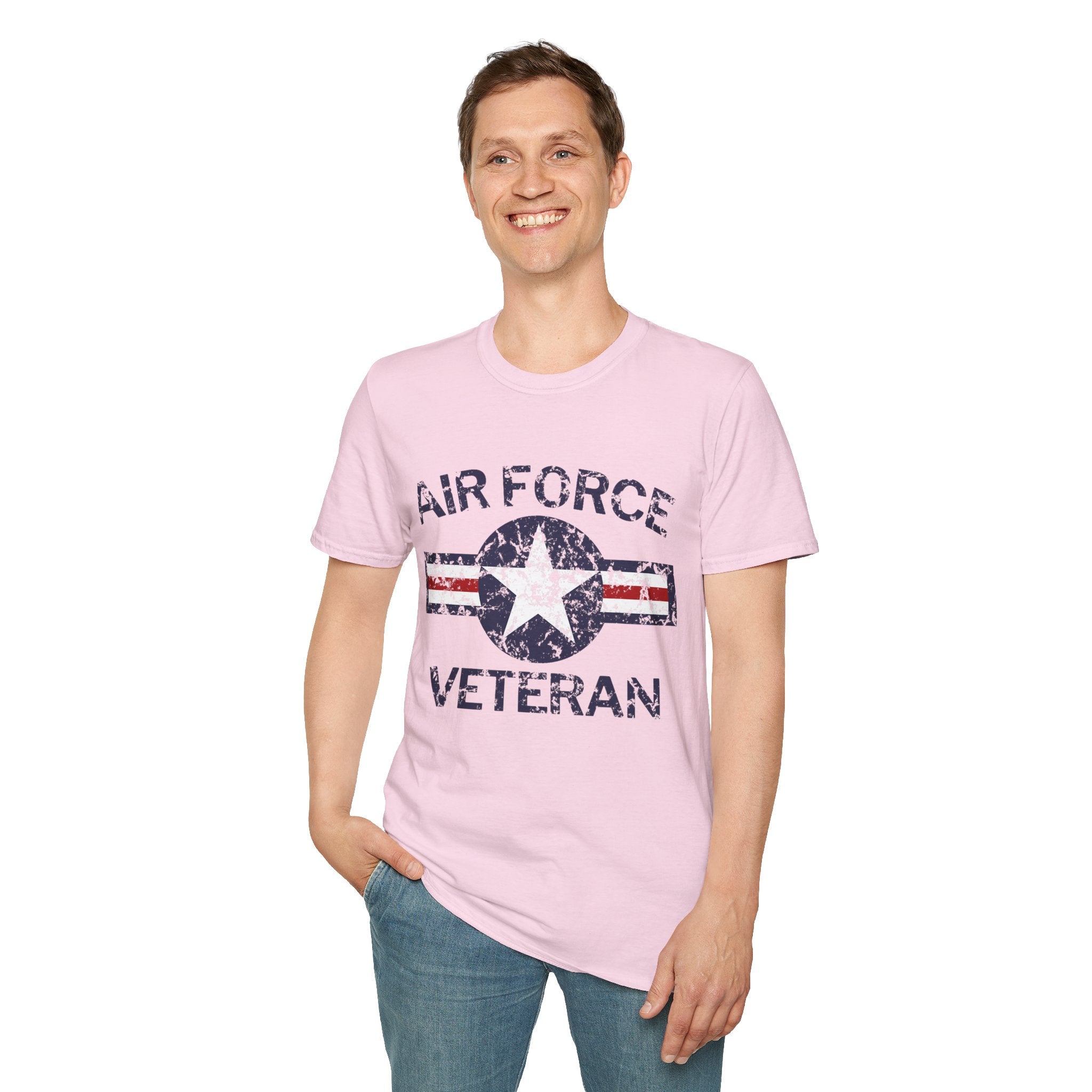 Air Force Veteran Distressed Logo T-Shirt | Military Star Stripe Tee