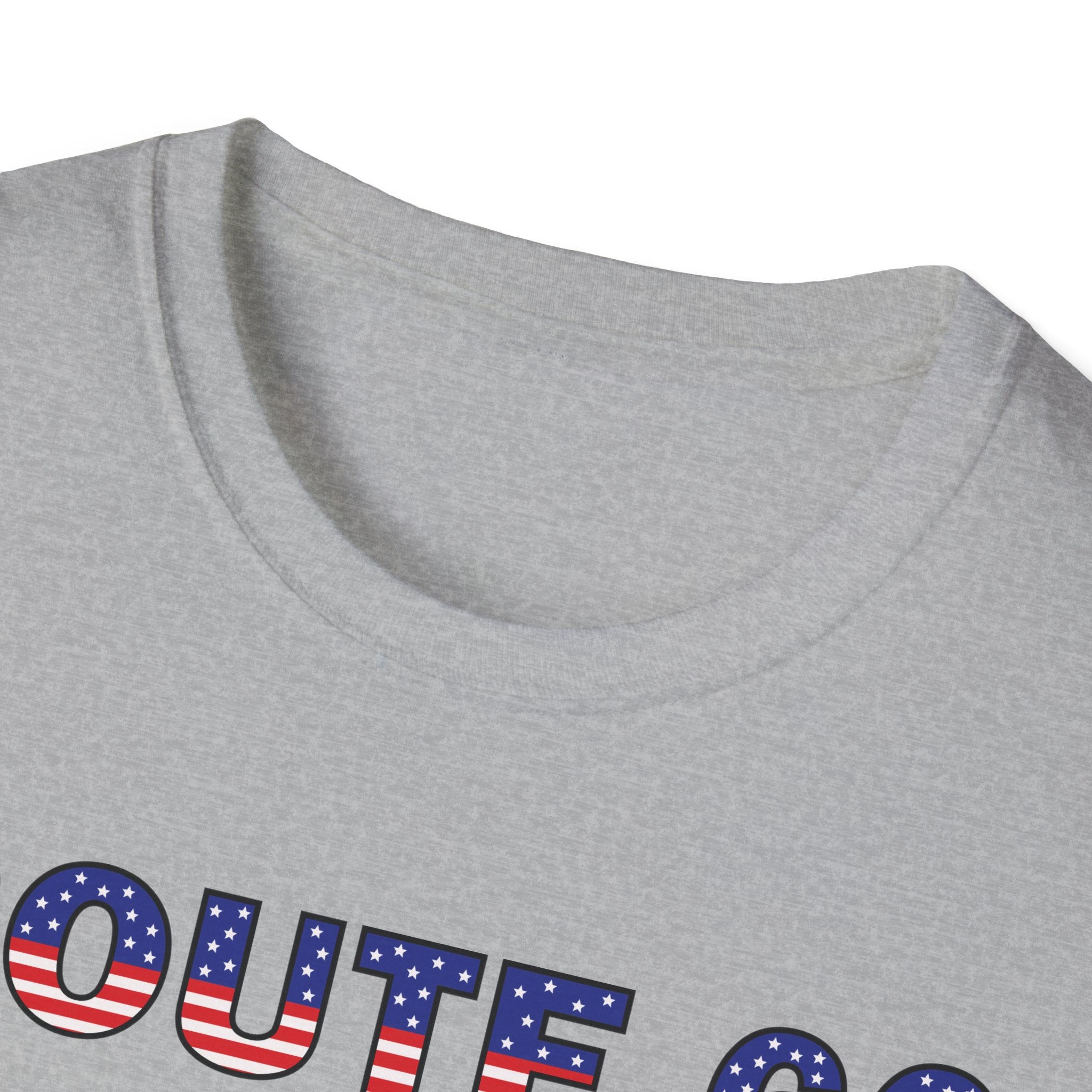 Route 66 Retro Text T-Shirt | American Flag Roadtrip Graphic