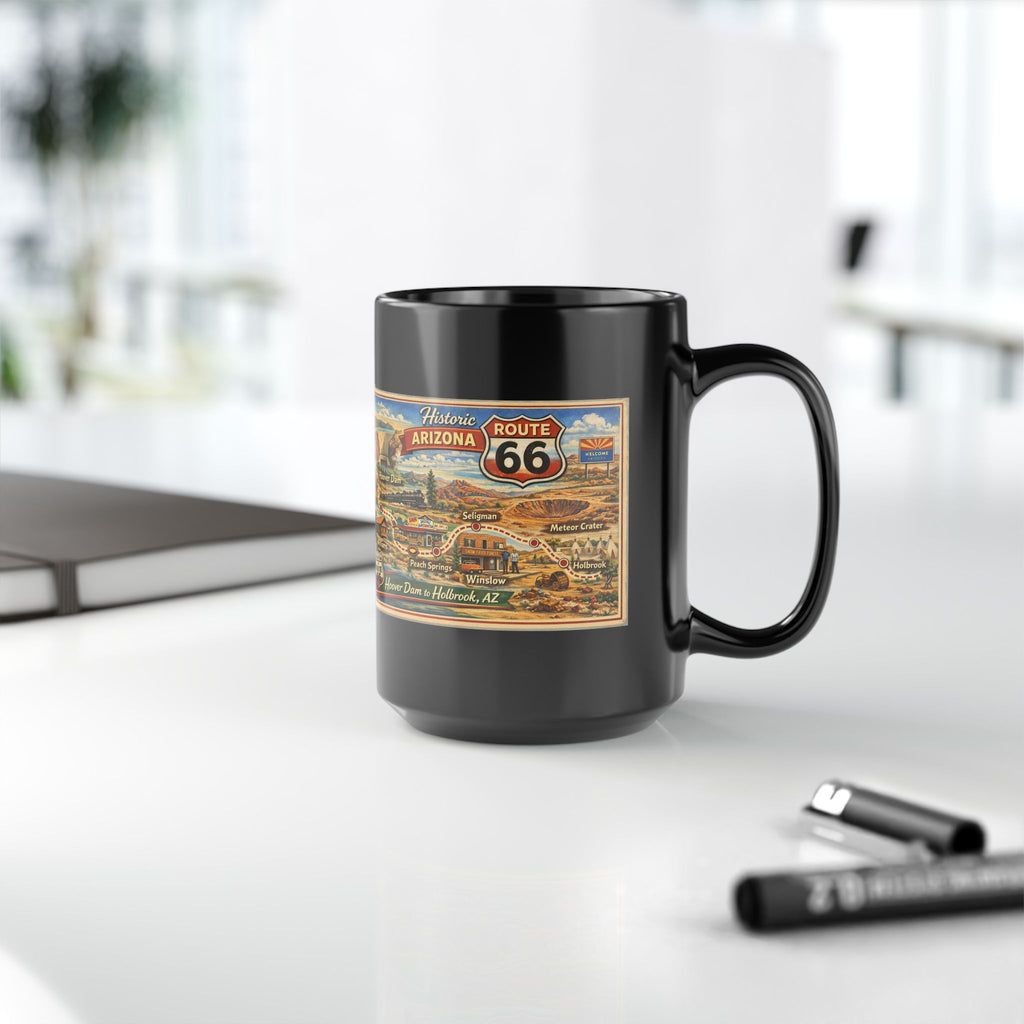 Historic Route 66 Arizona map Mug | Black ceramic road trip souvenir