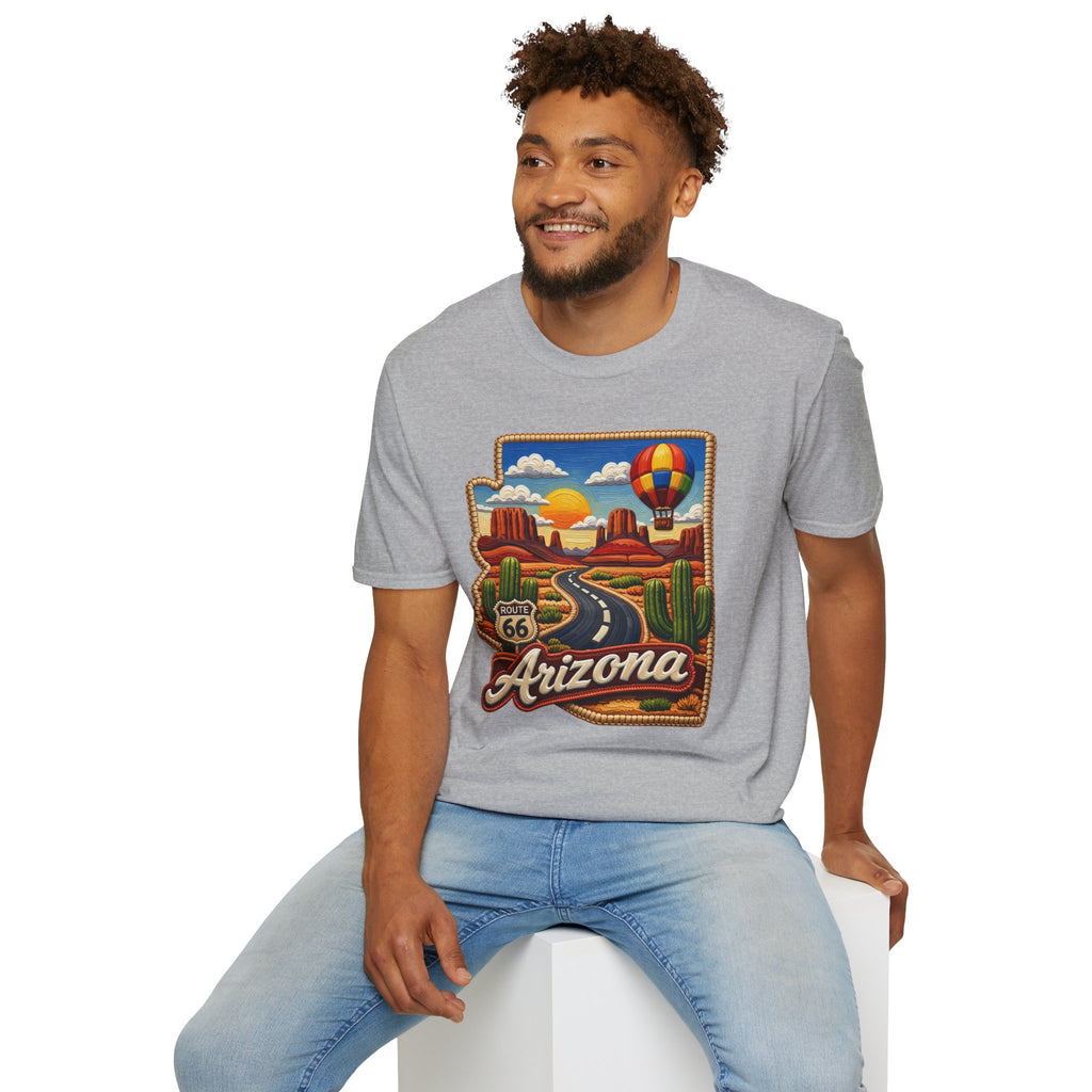 Arizona Route 66 Desert Road T-Shirt | Hot Air Balloon Southwestern Scene