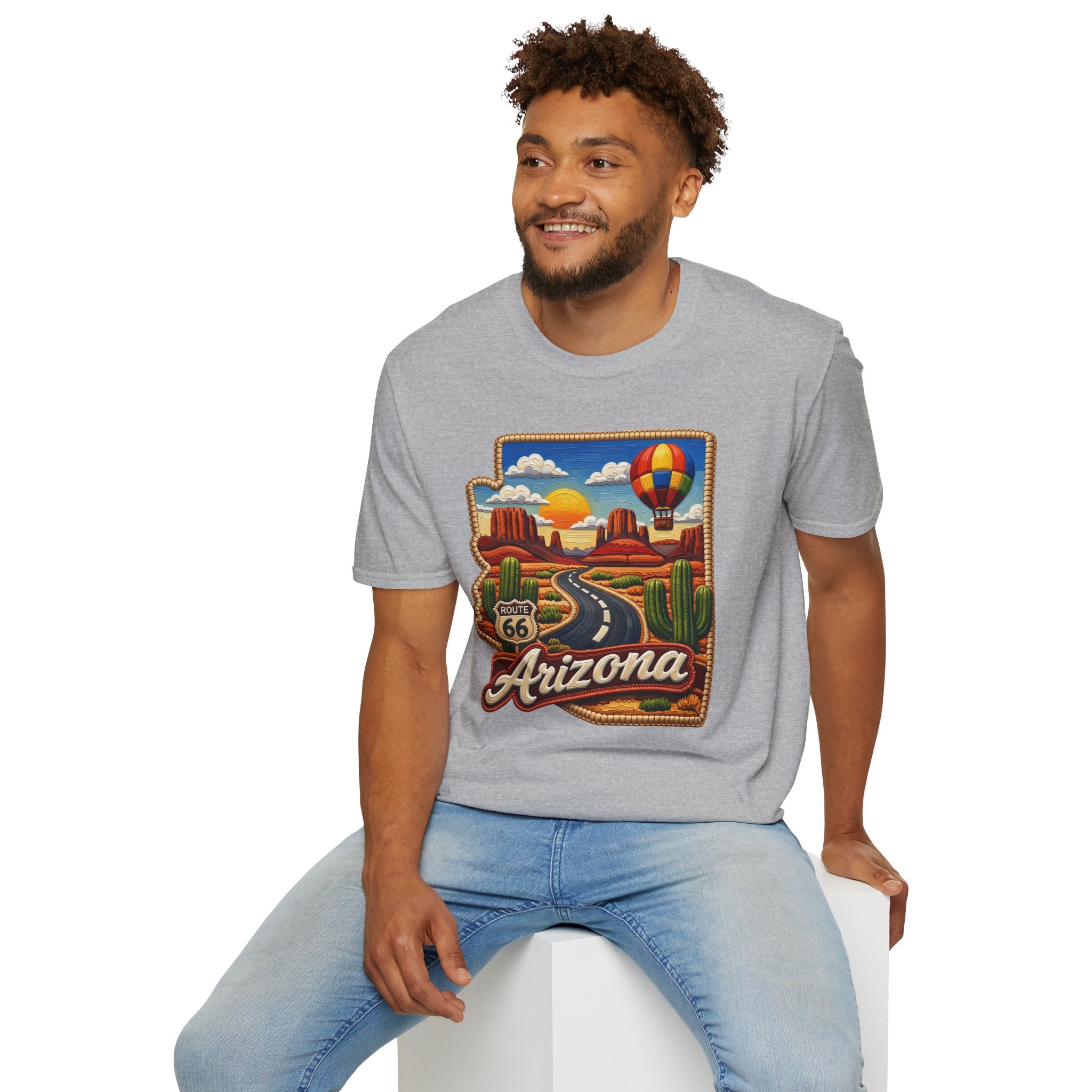 Arizona Route 66 Desert Road T-Shirt | Hot Air Balloon Southwestern Scene