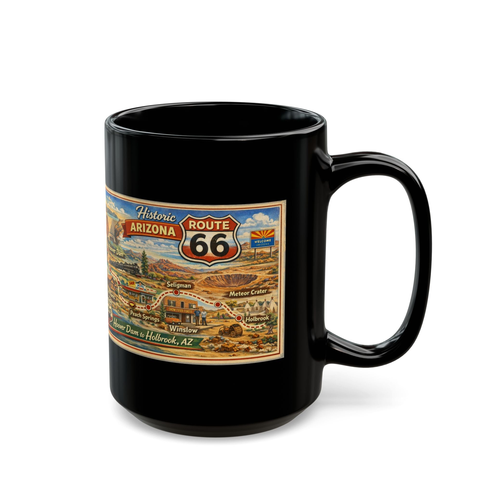 Historic Route 66 Arizona map Mug | Black ceramic road trip souvenir
