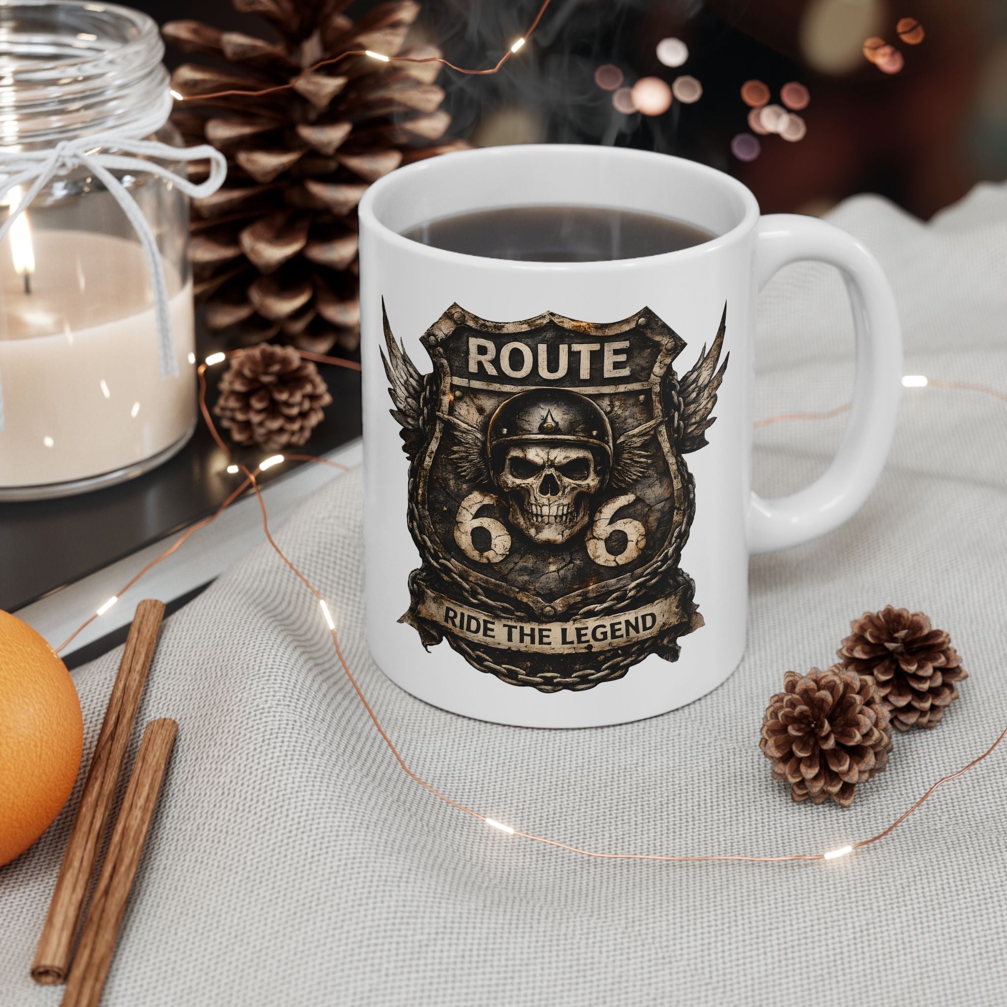 Route 66 Steampunk Owl Crest Mug | Ceramic Coffee Cup
