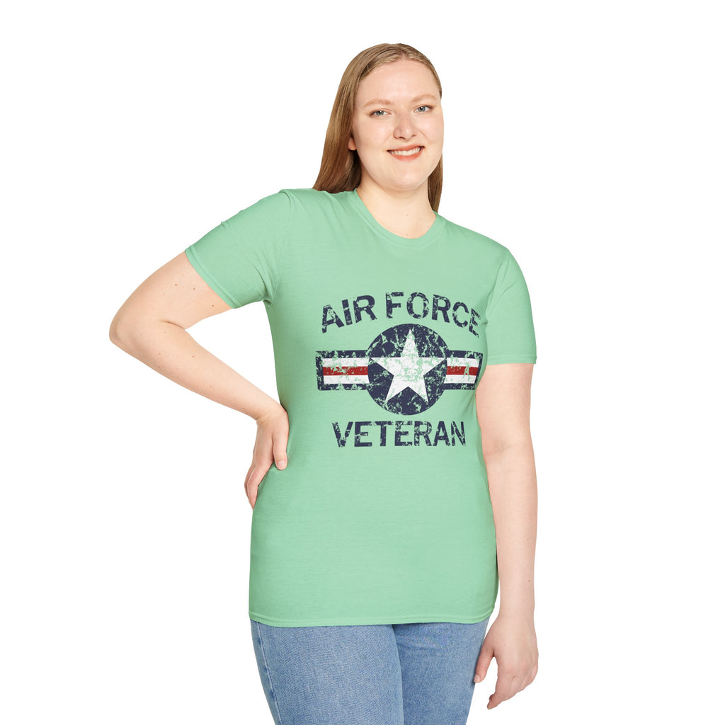 Air Force Veteran Distressed Logo T-Shirt | Military Star Stripe Tee