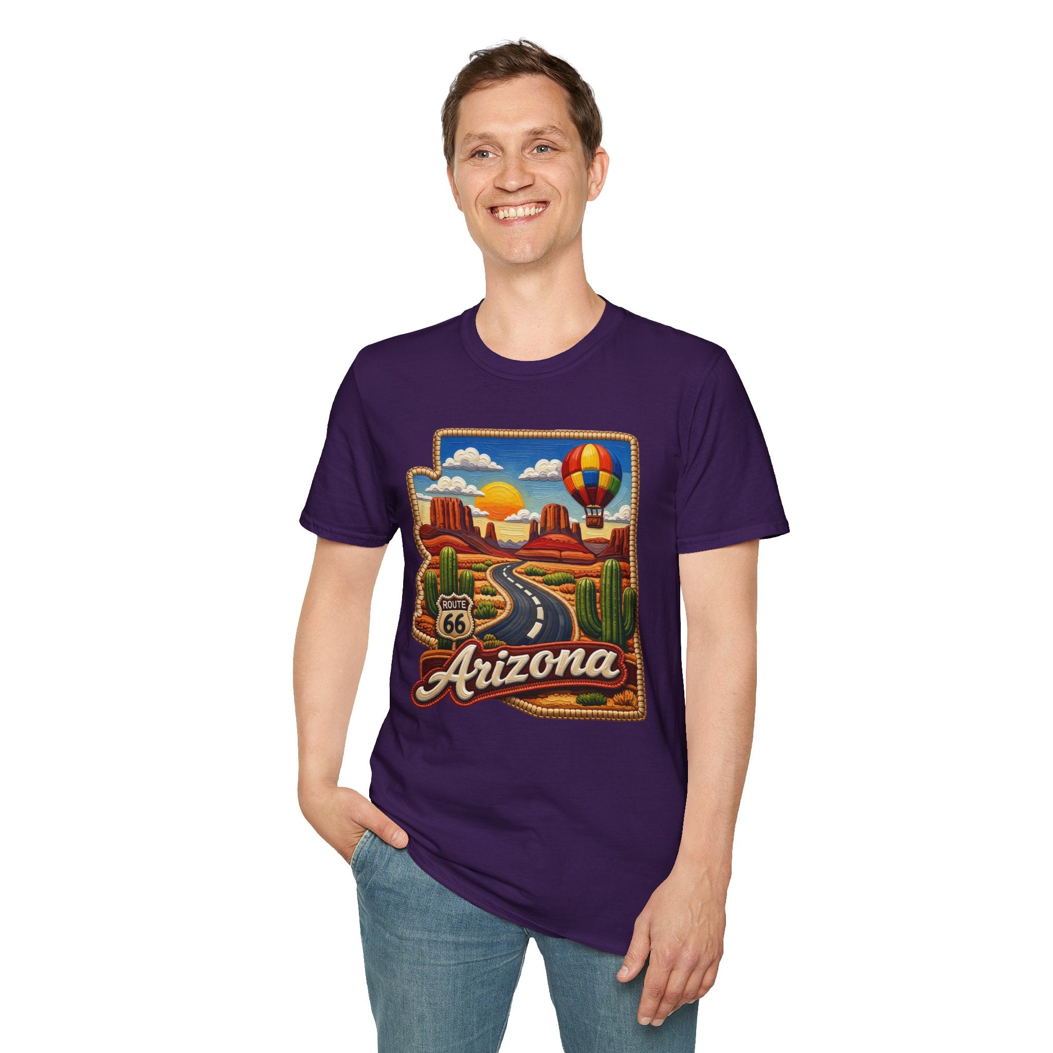 Arizona Route 66 Desert Road T-Shirt | Hot Air Balloon Southwestern Scene