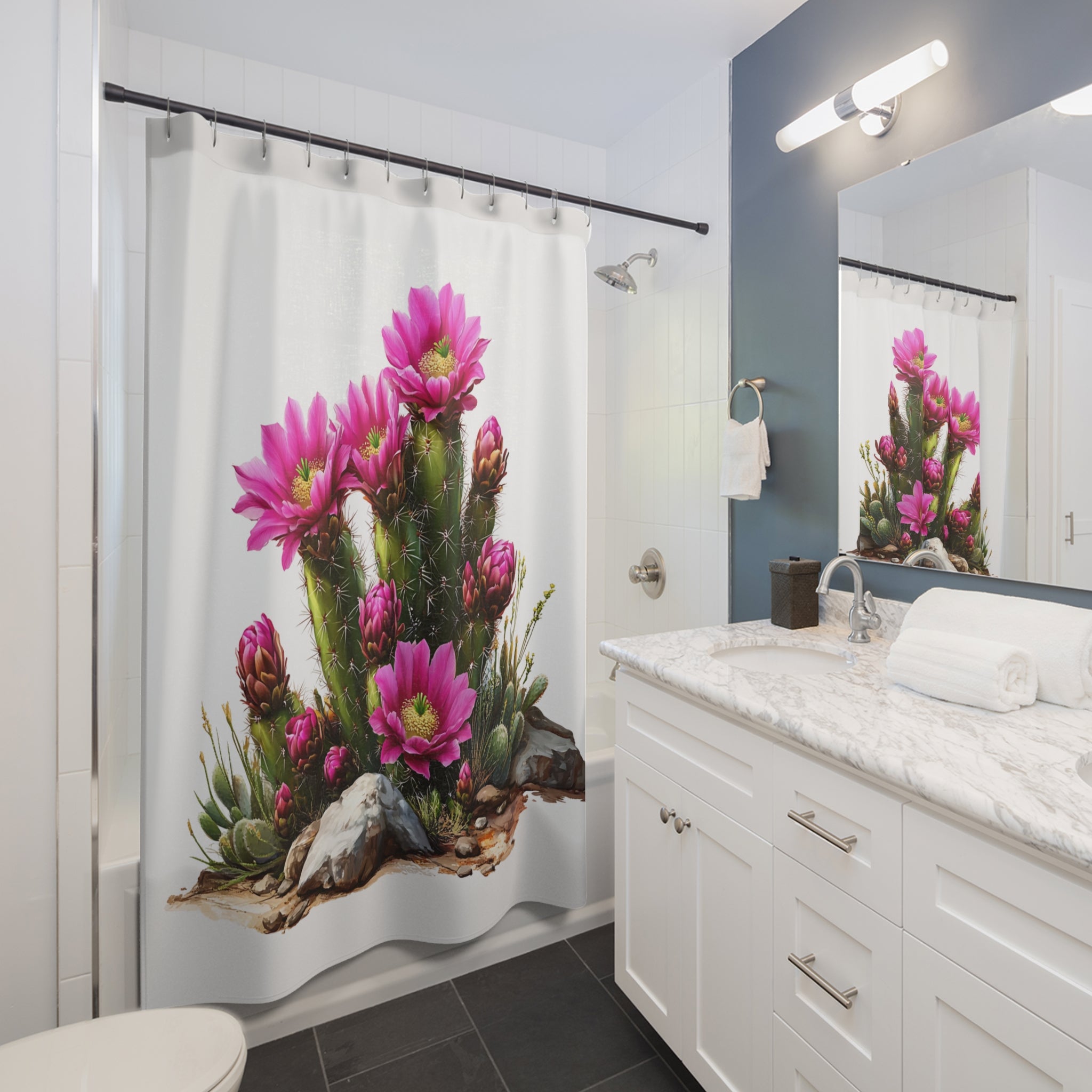 AZ Arizona Bohemian Floral Shower Curtain, Cactus Decor, Bathroom Accessories, Gift for Garden Lovers, Modern Home Decor