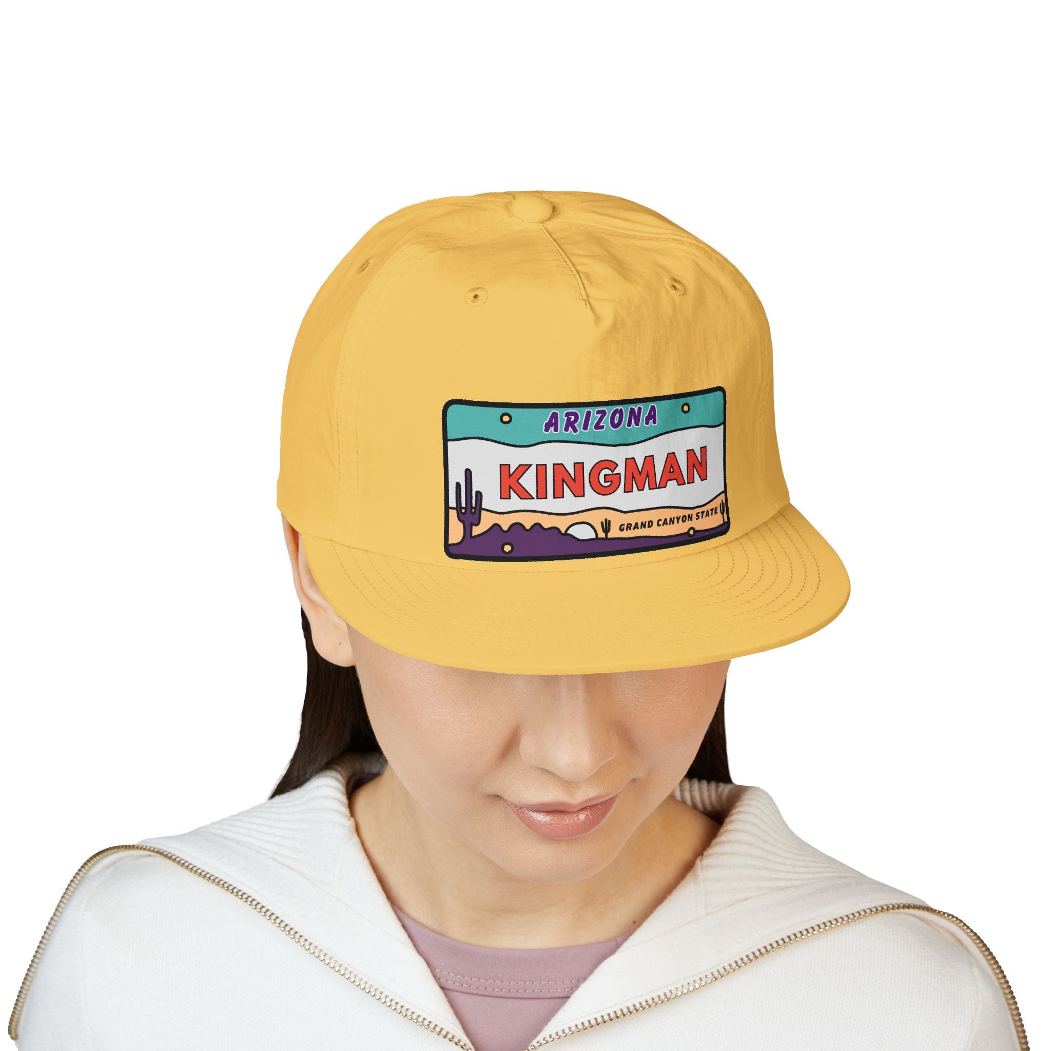 Surf Cap, Beach Hat, Summer Headwear, Kingman Arizona License Plate Dessert Cap for Water Sports