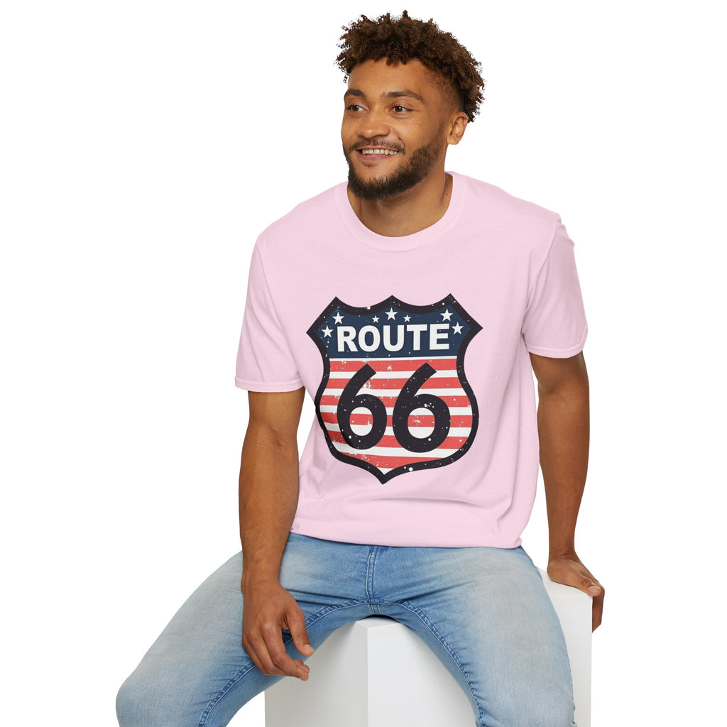 Route 66 Shield T-Shirt | American Flag Vintage Road Sign