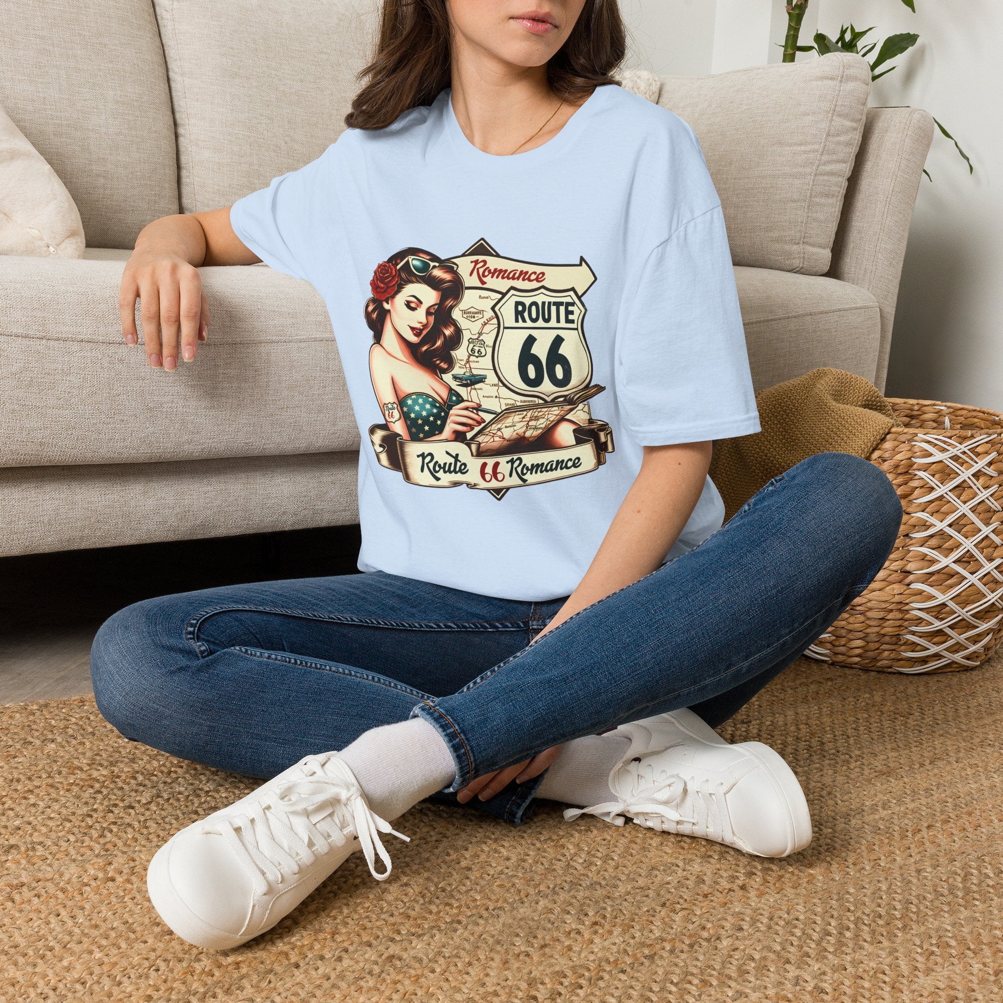 Pinup Girl Route 66 T-Shirt | Vintage Roadtrip Retro Sign