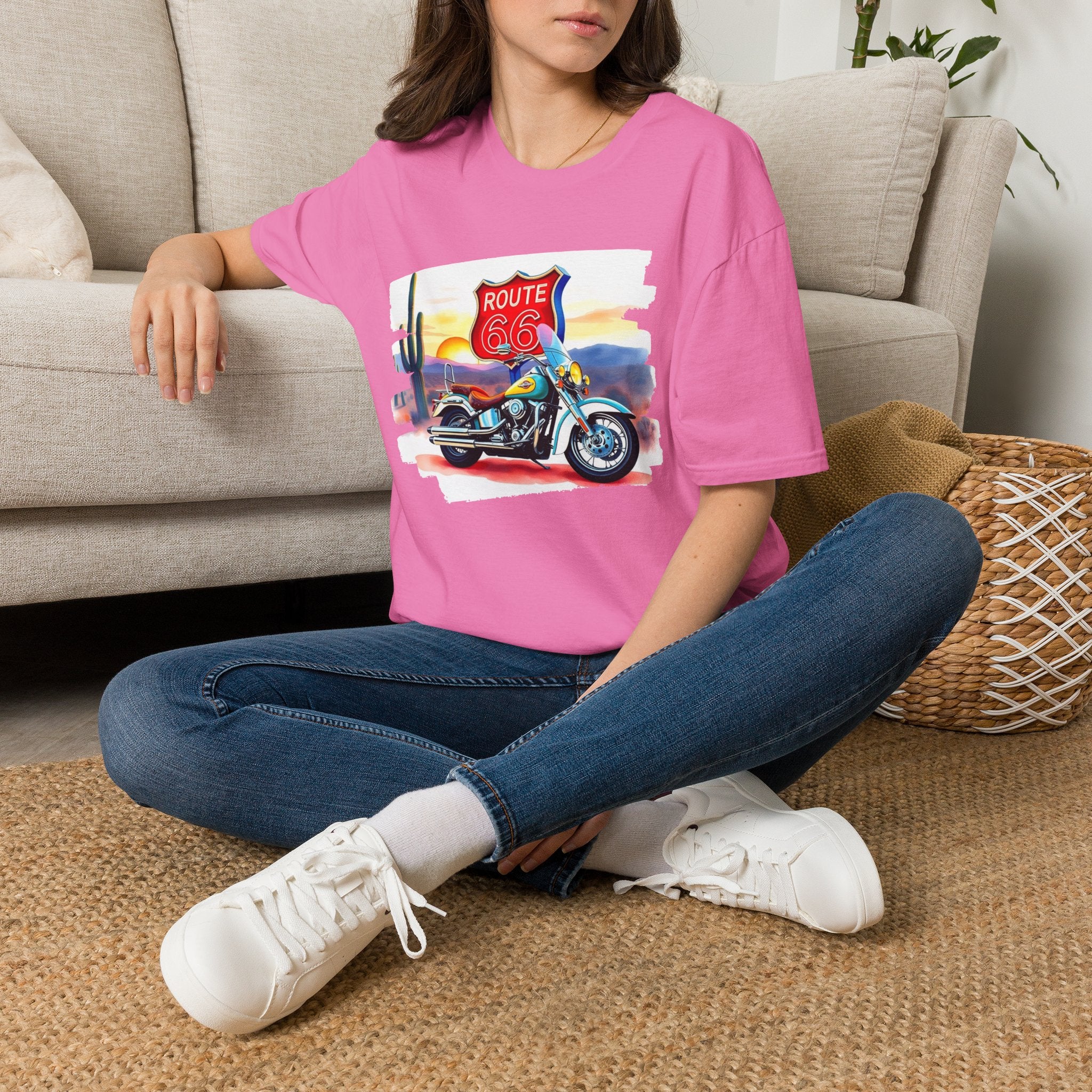 Route 66 Motorcycle T-Shirt | Desert Sunset Biker Graphic