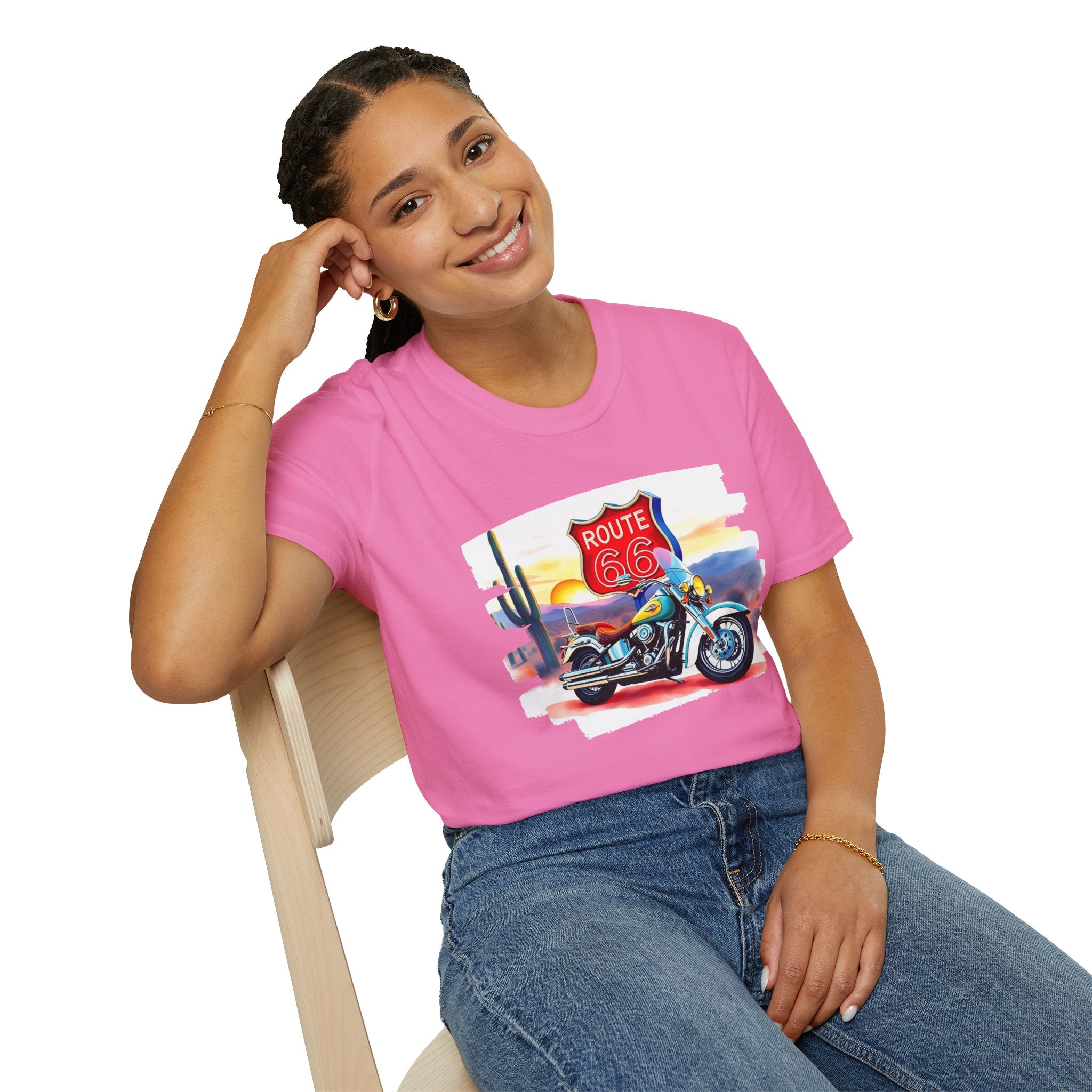 Route 66 Motorcycle T-Shirt | Desert Sunset Biker Graphic