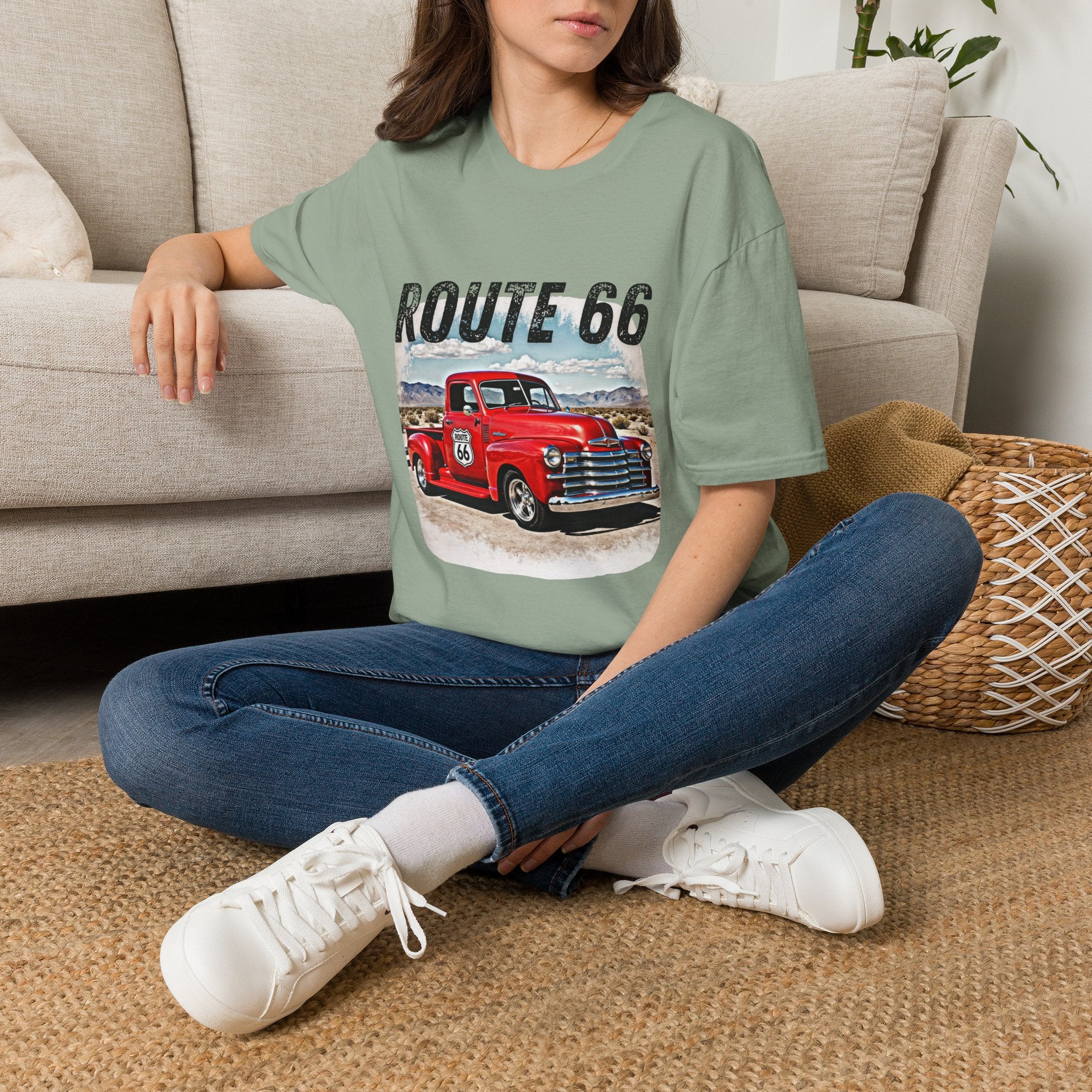 Route 66 Red Vintage Truck T-Shirt | Retro Highway Graphic