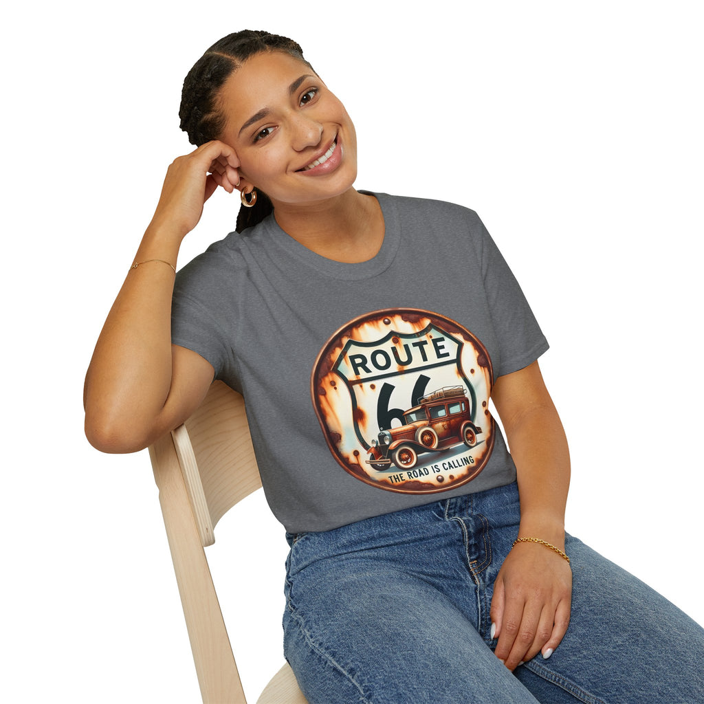 Route 66 Vintage Woody Wagon T-Shirt | The Road Is Calling, Retro Roadtrip Tee