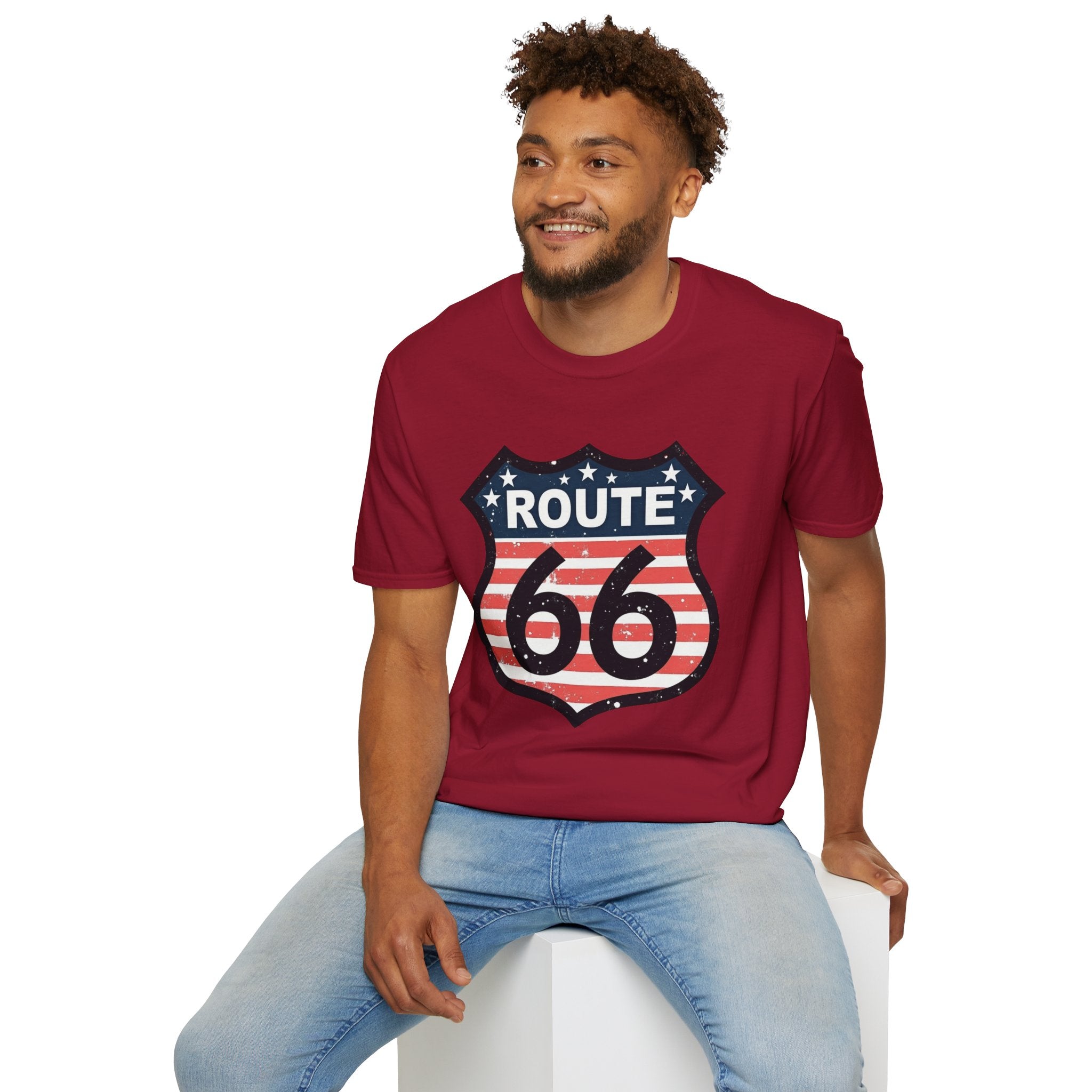 Route 66 Shield T-Shirt | American Flag Vintage Road Sign