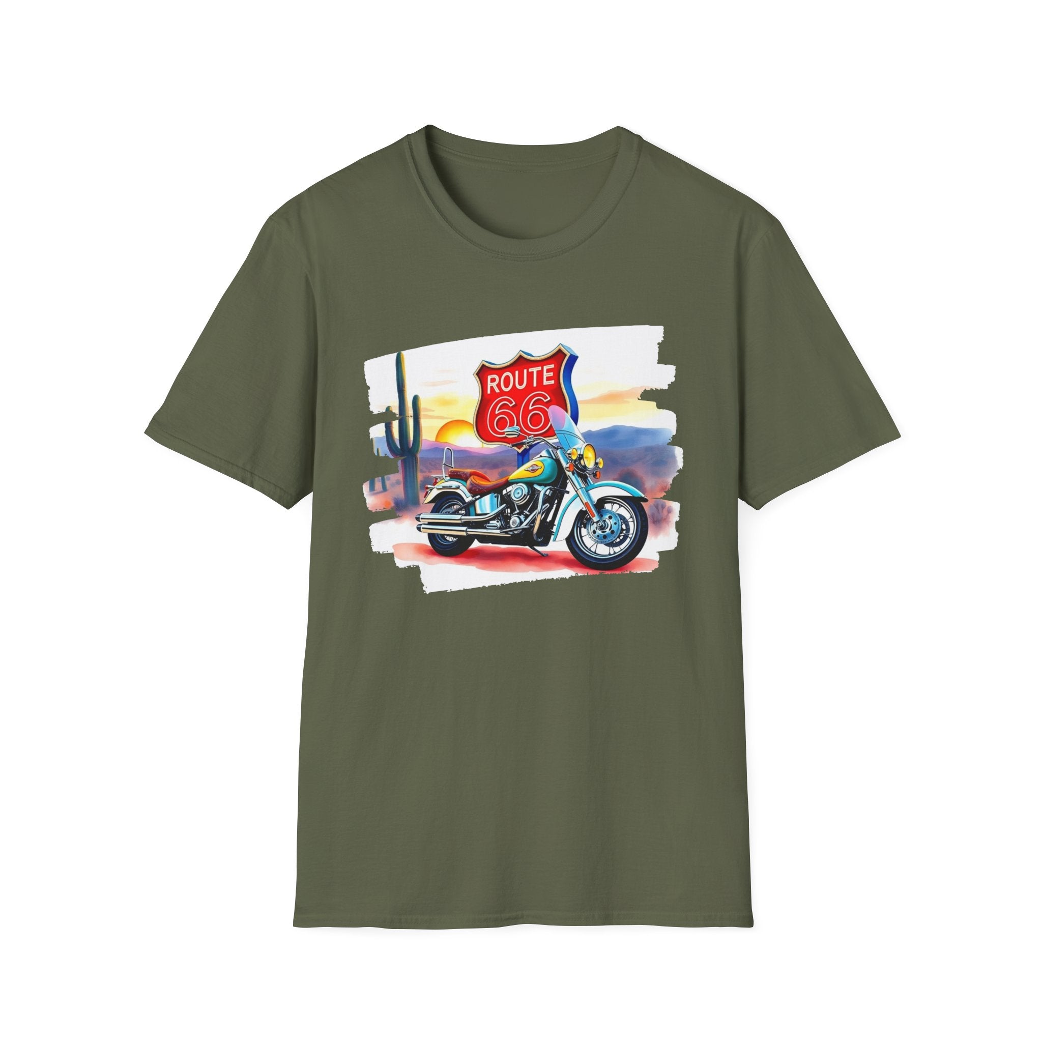 Route 66 Motorcycle T-Shirt | Desert Sunset Biker Graphic