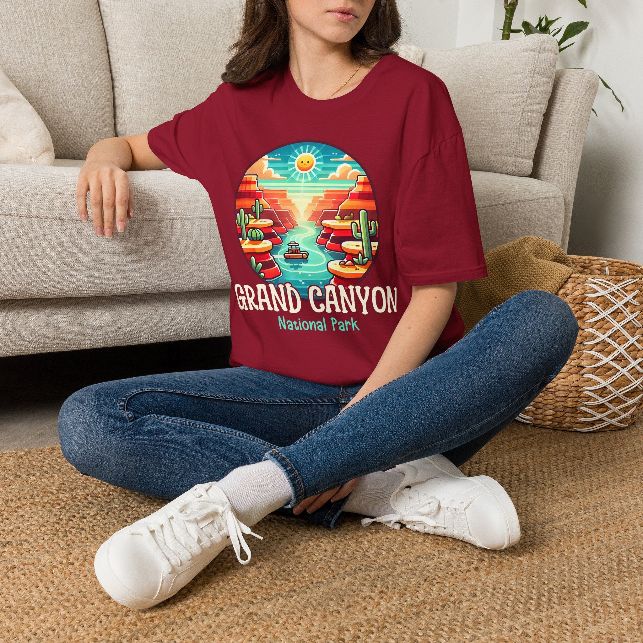 Grand Canyon National Park Retro Sunset T-Shirt | Canyon River Illustration