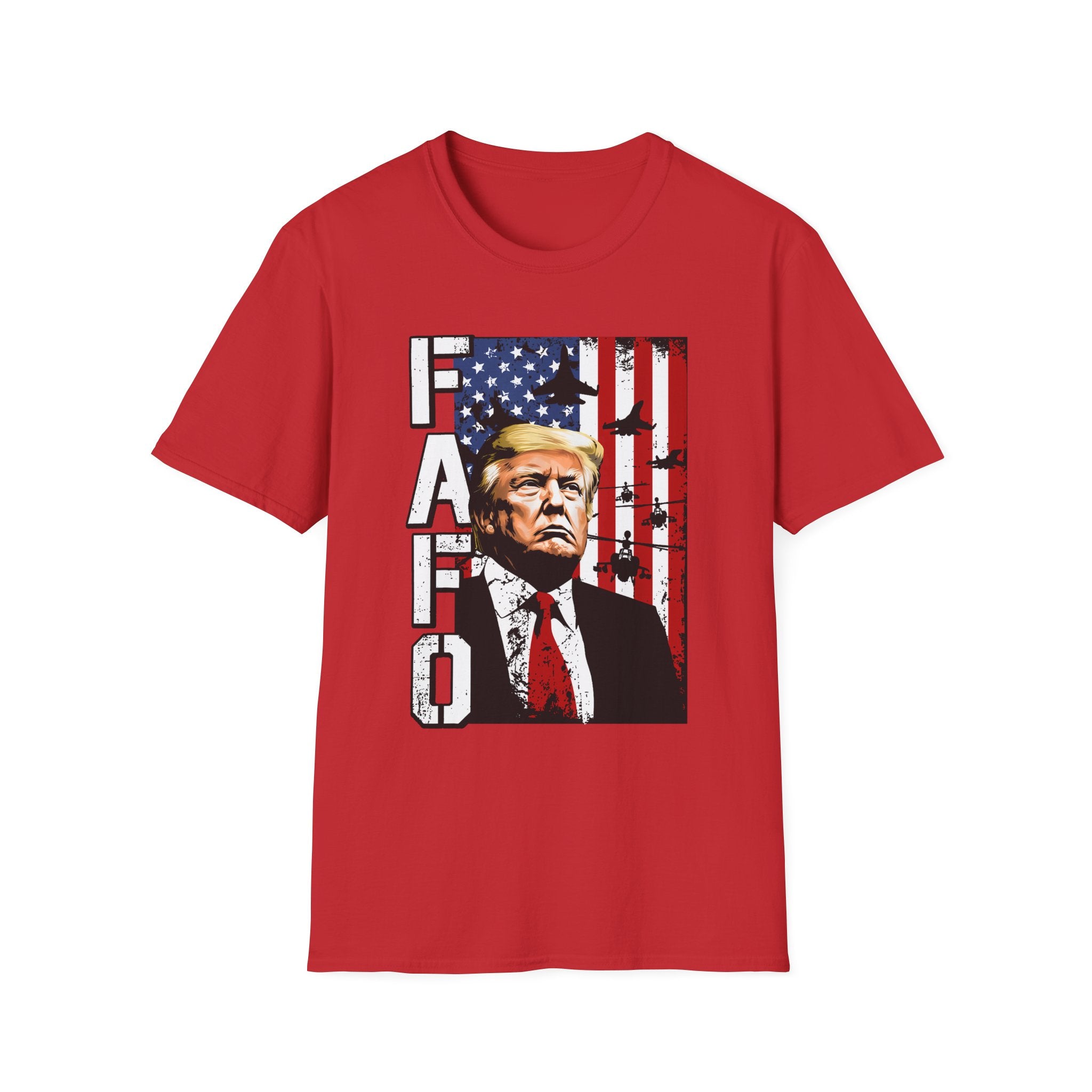 FAFO Patriotic Political Portrait T-Shirt | Flag Background, Bold Lettering