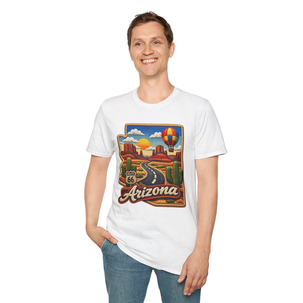 Arizona Route 66 Desert Road T-Shirt | Hot Air Balloon Southwestern Scene