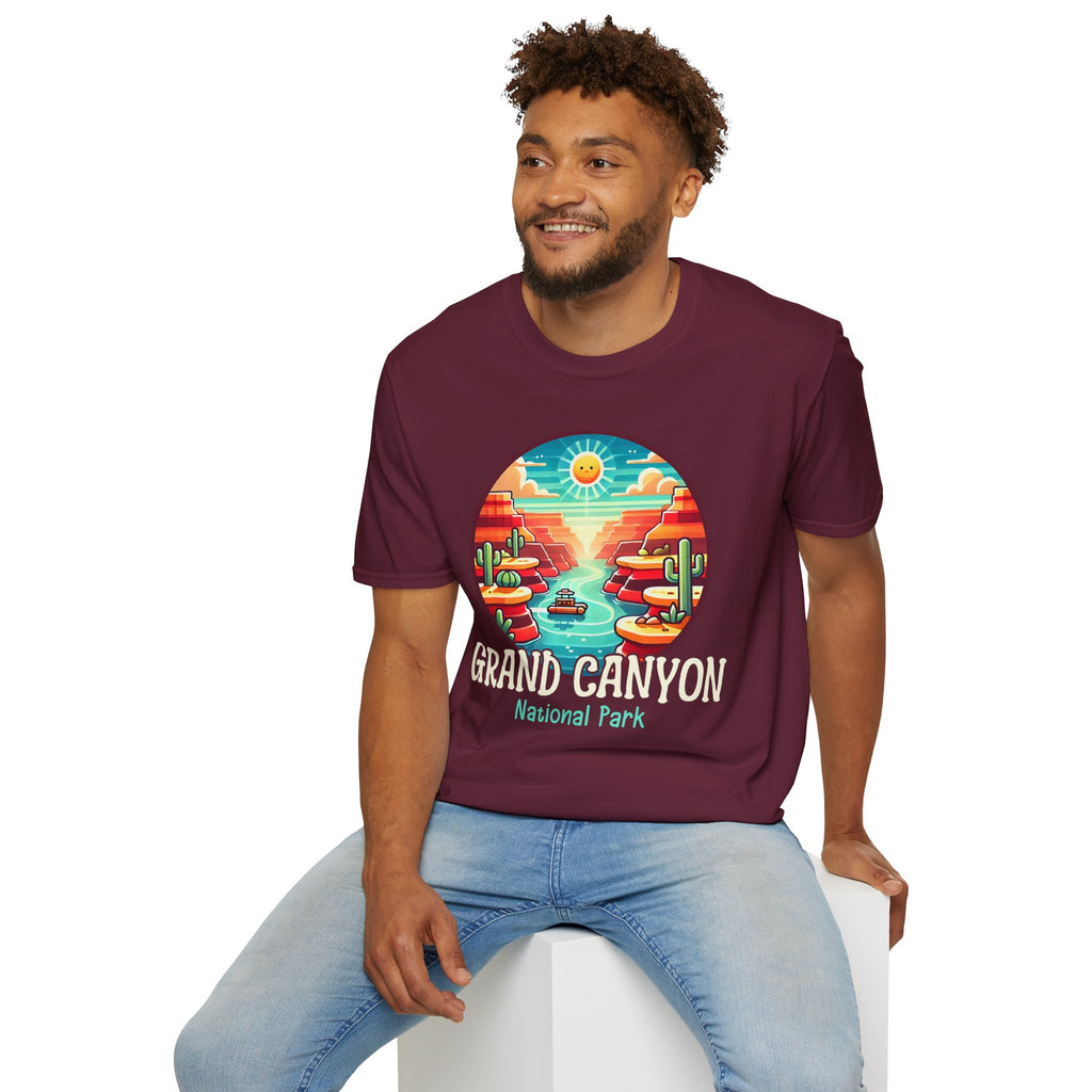 Grand Canyon National Park Retro Sunset T-Shirt | Canyon River Illustration