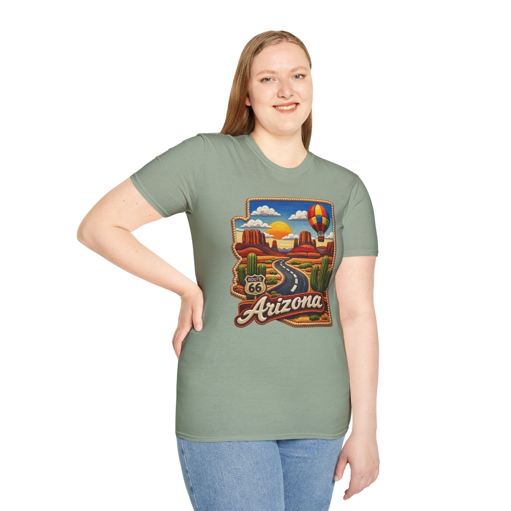 Arizona Route 66 Desert Road T-Shirt | Hot Air Balloon Southwestern Scene