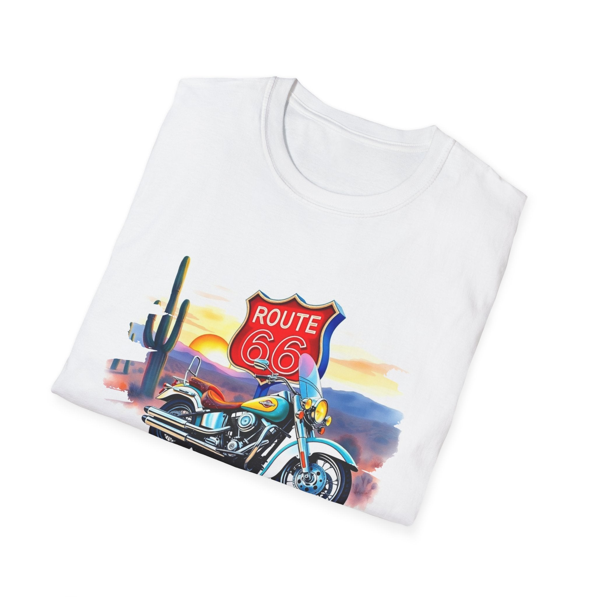Route 66 Motorcycle T-Shirt | Desert Sunset Biker Graphic