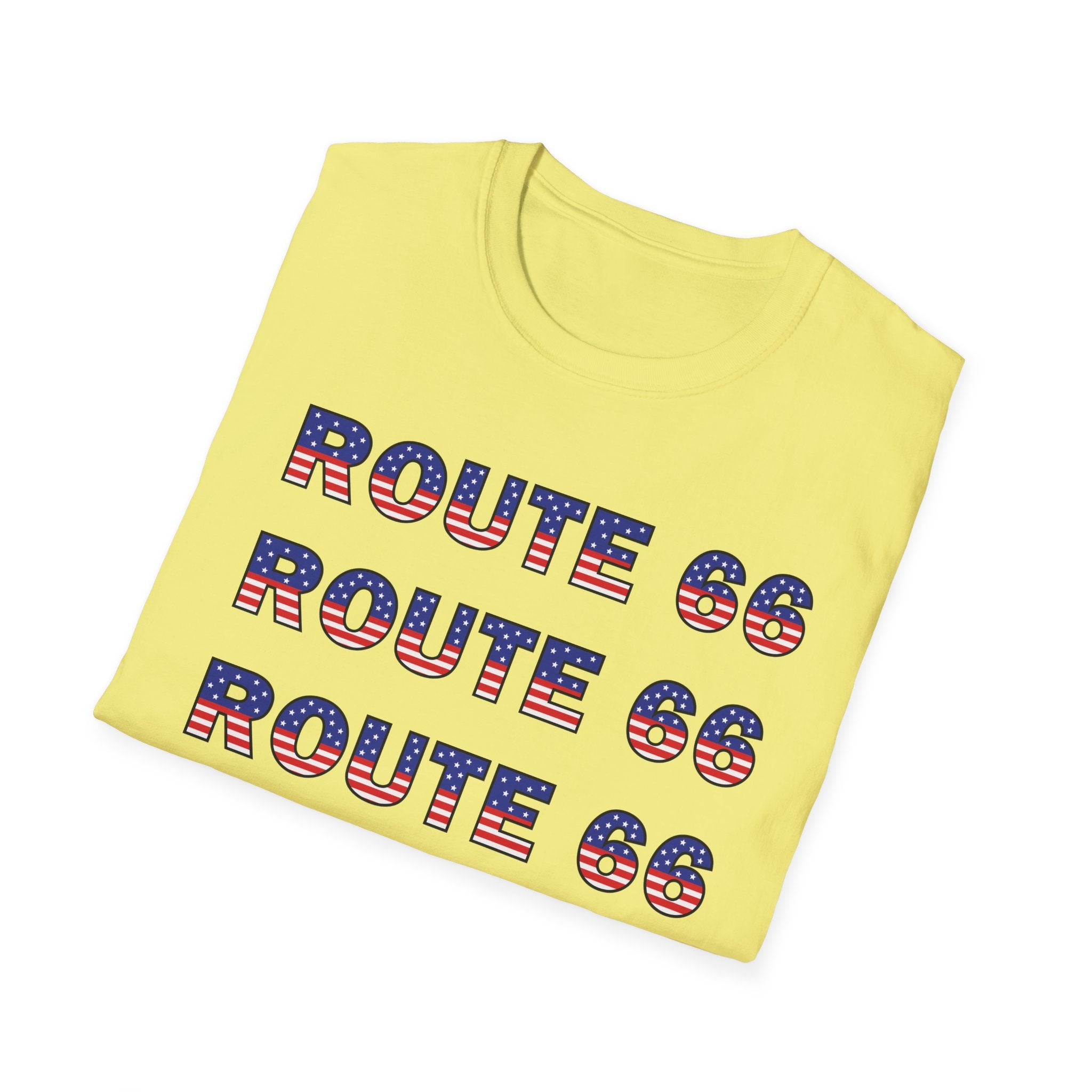Route 66 Retro Text T-Shirt | American Flag Roadtrip Graphic