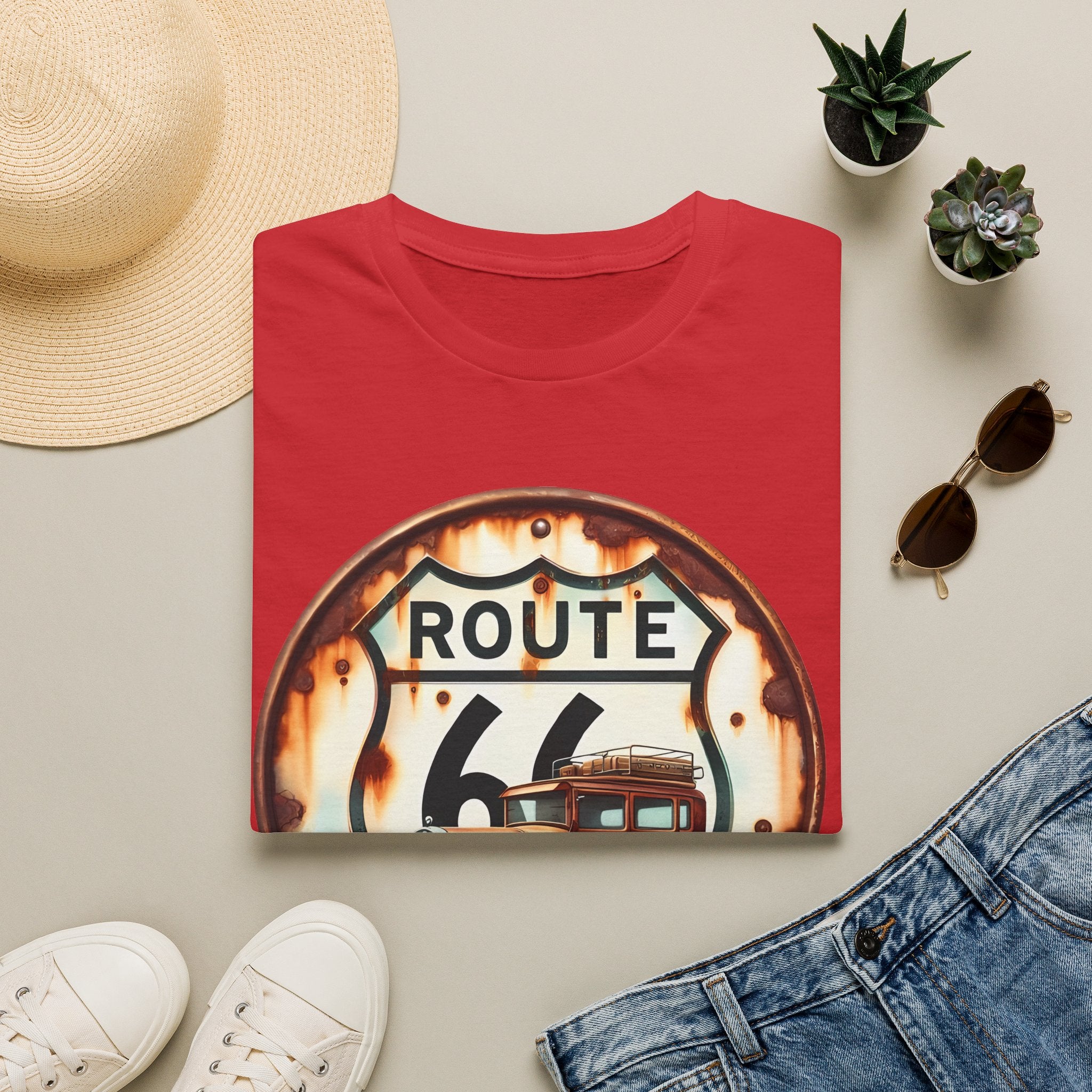 Route 66 Vintage Woody Wagon T-Shirt | The Road Is Calling, Retro Roadtrip Tee