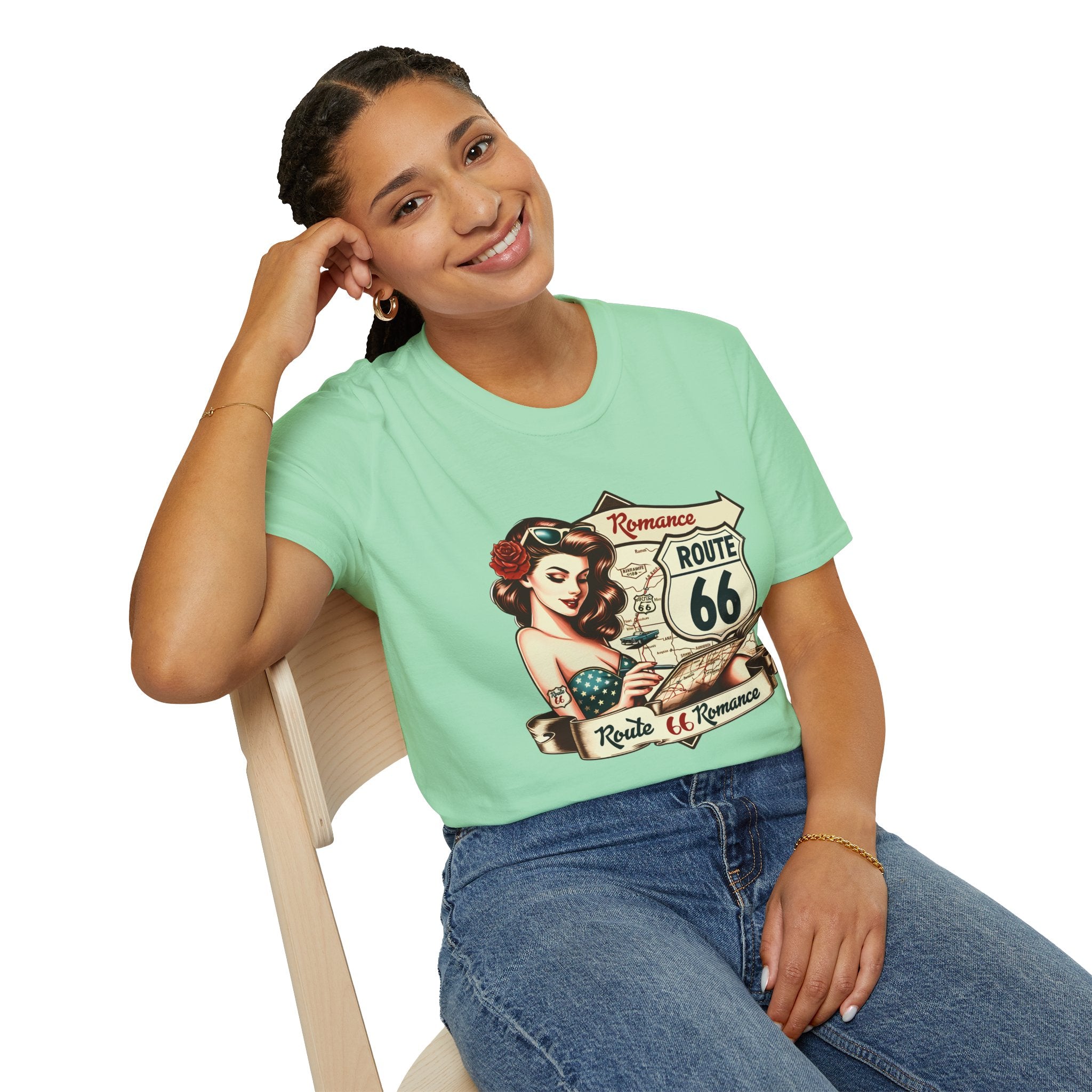 Pinup Girl Route 66 T-Shirt | Vintage Roadtrip Retro Sign