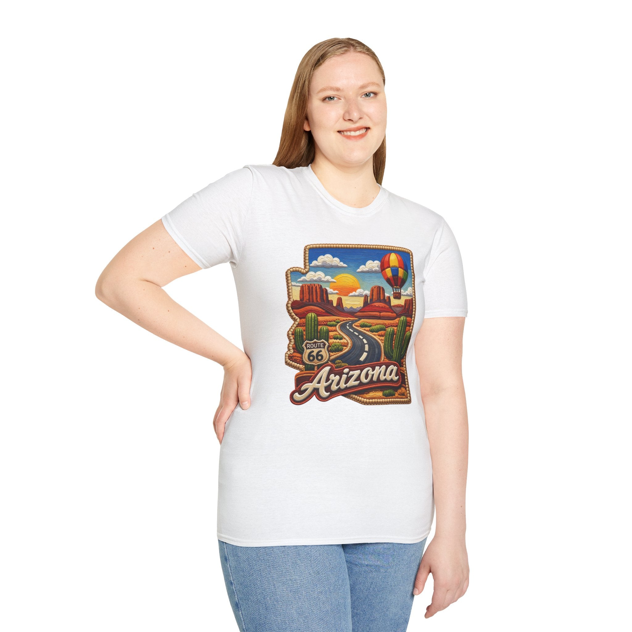 Arizona Route 66 Desert Road T-Shirt | Hot Air Balloon Southwestern Scene