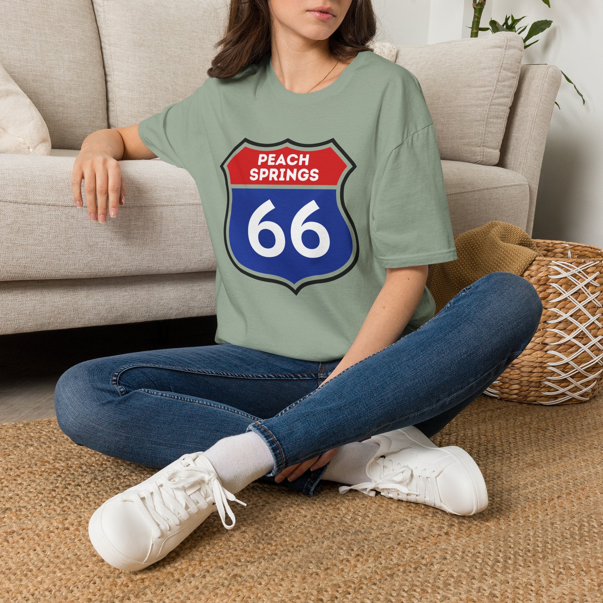 Peach Springs 66 Shield T-Shirt | Route 66 Road Sign Shirt