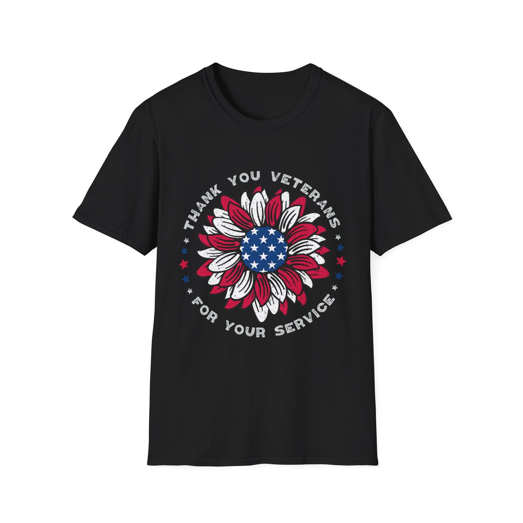 American Flag Sunflower Thank You Veterans T-Shirt | Patriotic Memorial Day Tee