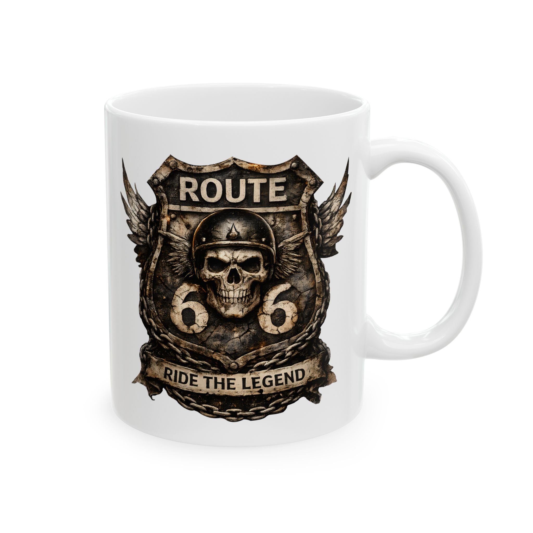 Route 66 Steampunk Owl Crest Mug | Ceramic Coffee Cup