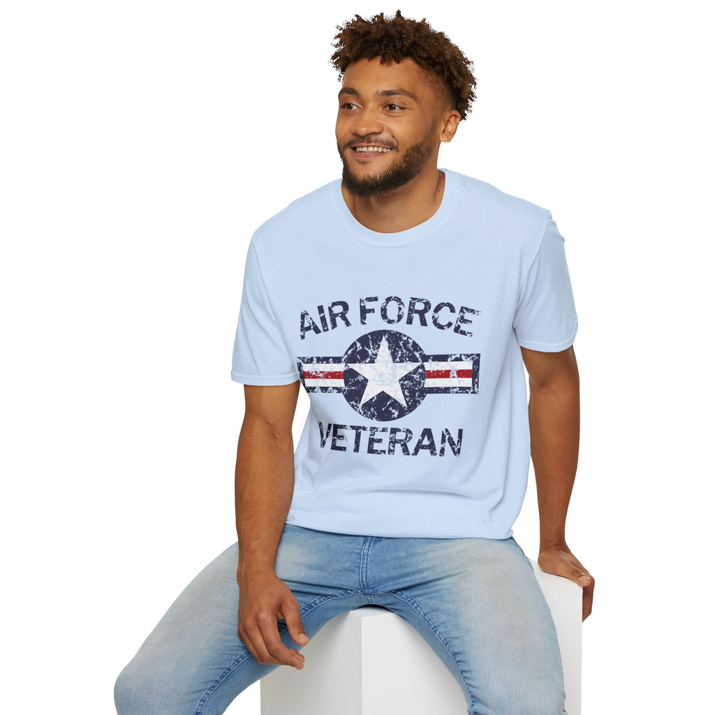 Air Force Veteran Distressed Logo T-Shirt | Military Star Stripe Tee