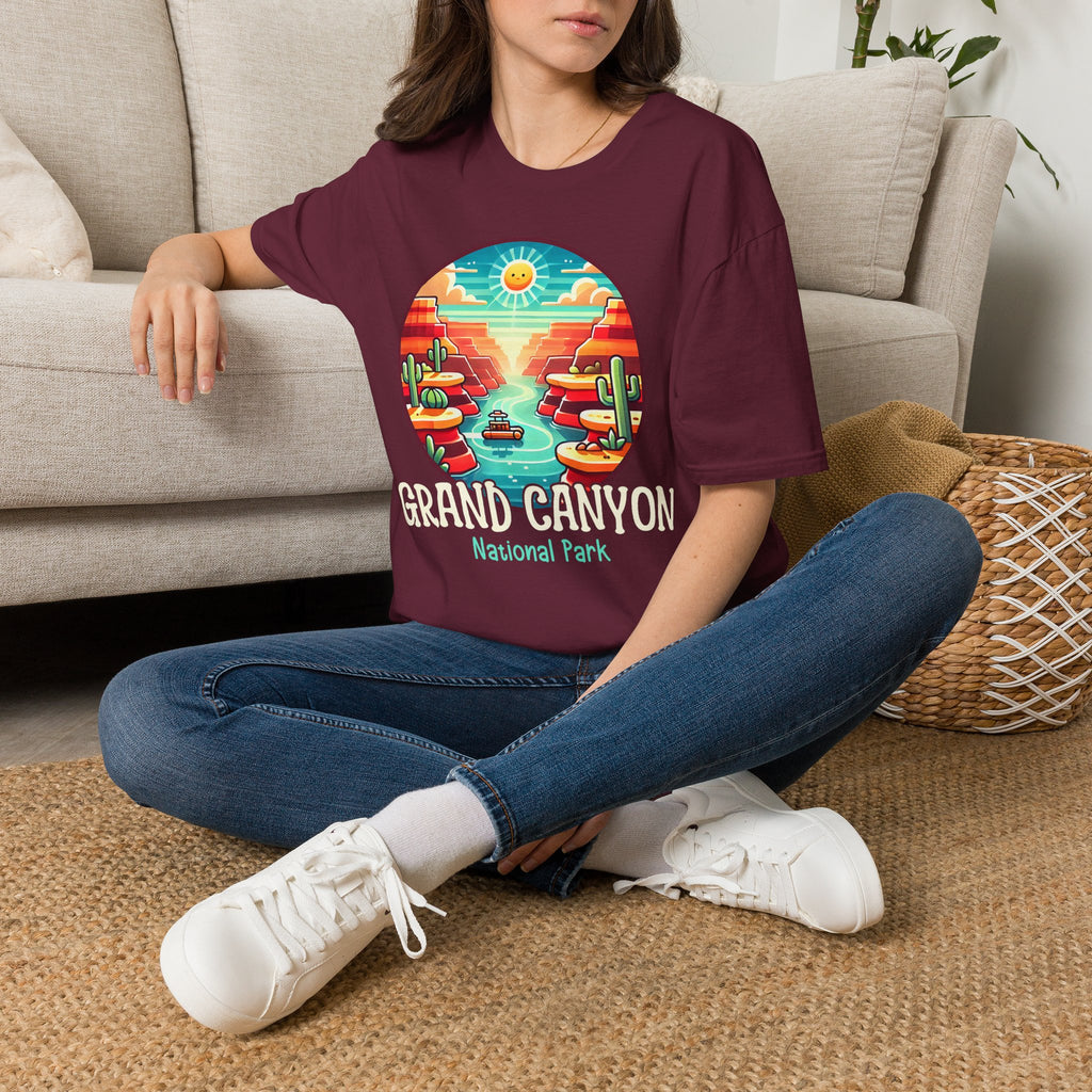 Grand Canyon National Park Retro Sunset T-Shirt | Canyon River Illustration