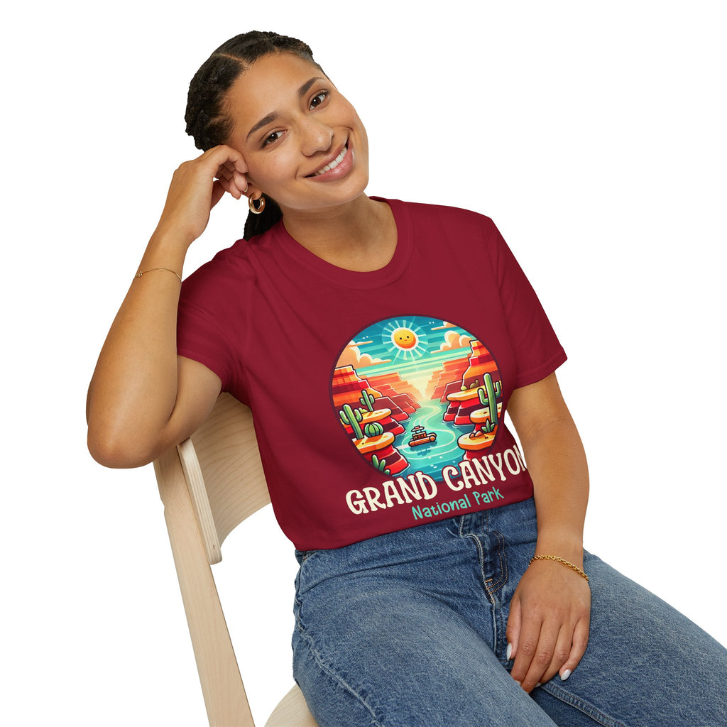 Grand Canyon National Park Retro Sunset T-Shirt | Canyon River Illustration