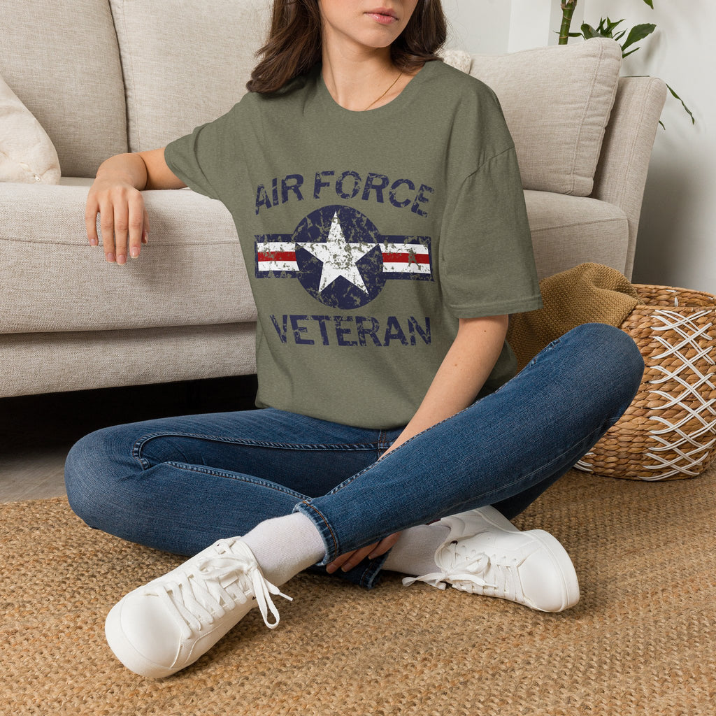 Air Force Veteran Distressed Logo T-Shirt | Military Star Stripe Tee
