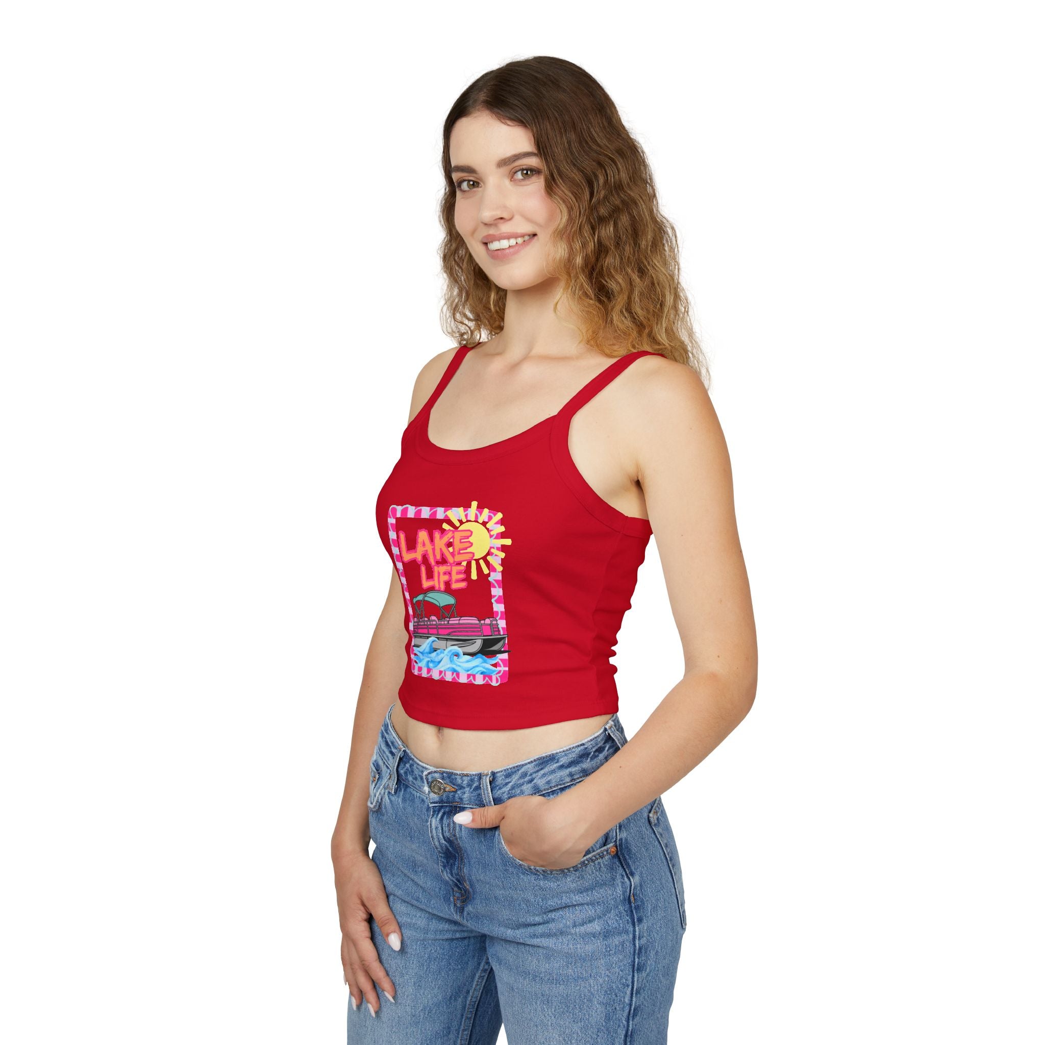 Lake Life Boat Graphic Tank Top | Retro Sunset Lakeside Design