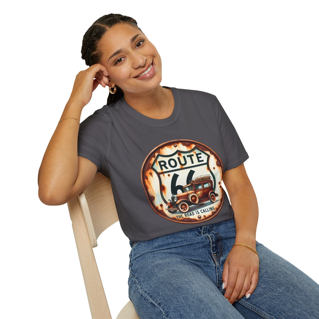 Route 66 Vintage Woody Wagon T-Shirt | The Road Is Calling, Retro Roadtrip Tee