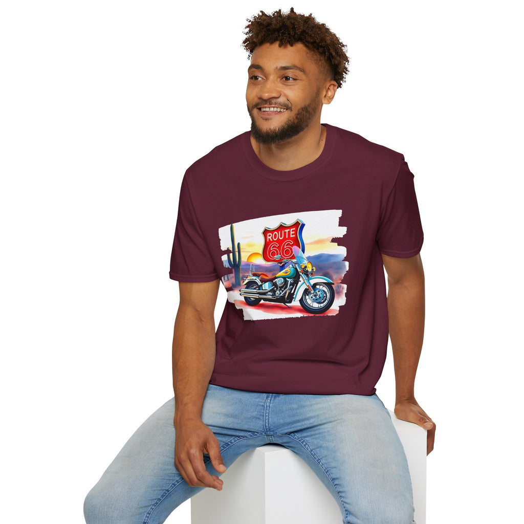 Route 66 Motorcycle T-Shirt | Desert Sunset Biker Graphic