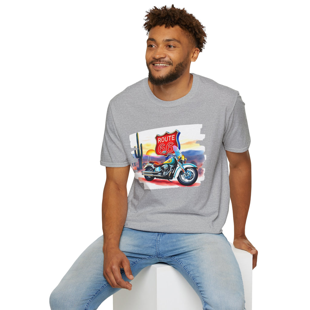 Route 66 Motorcycle T-Shirt | Desert Sunset Biker Graphic