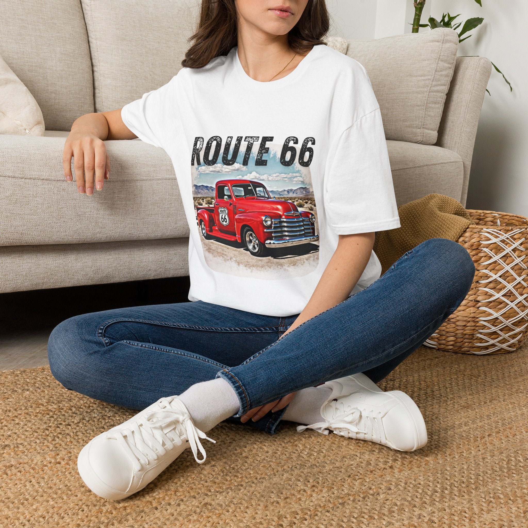 Route 66 Red Vintage Truck T-Shirt | Retro Highway Graphic