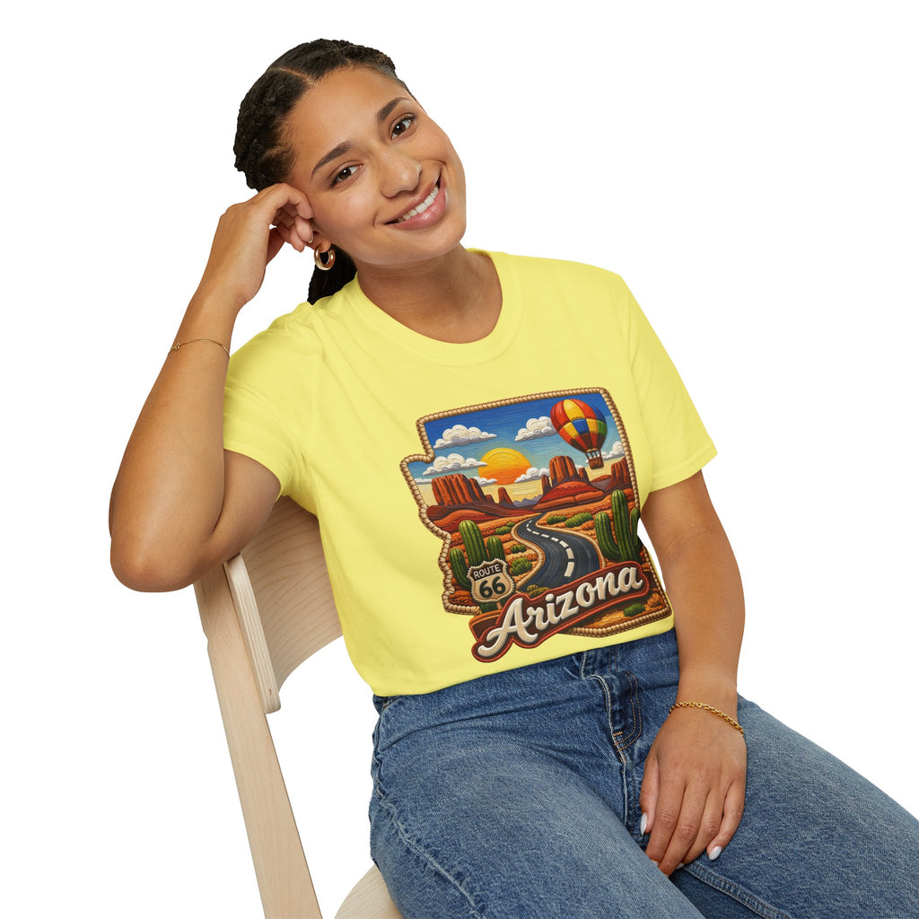 Arizona Route 66 Desert Road T-Shirt | Hot Air Balloon Southwestern Scene
