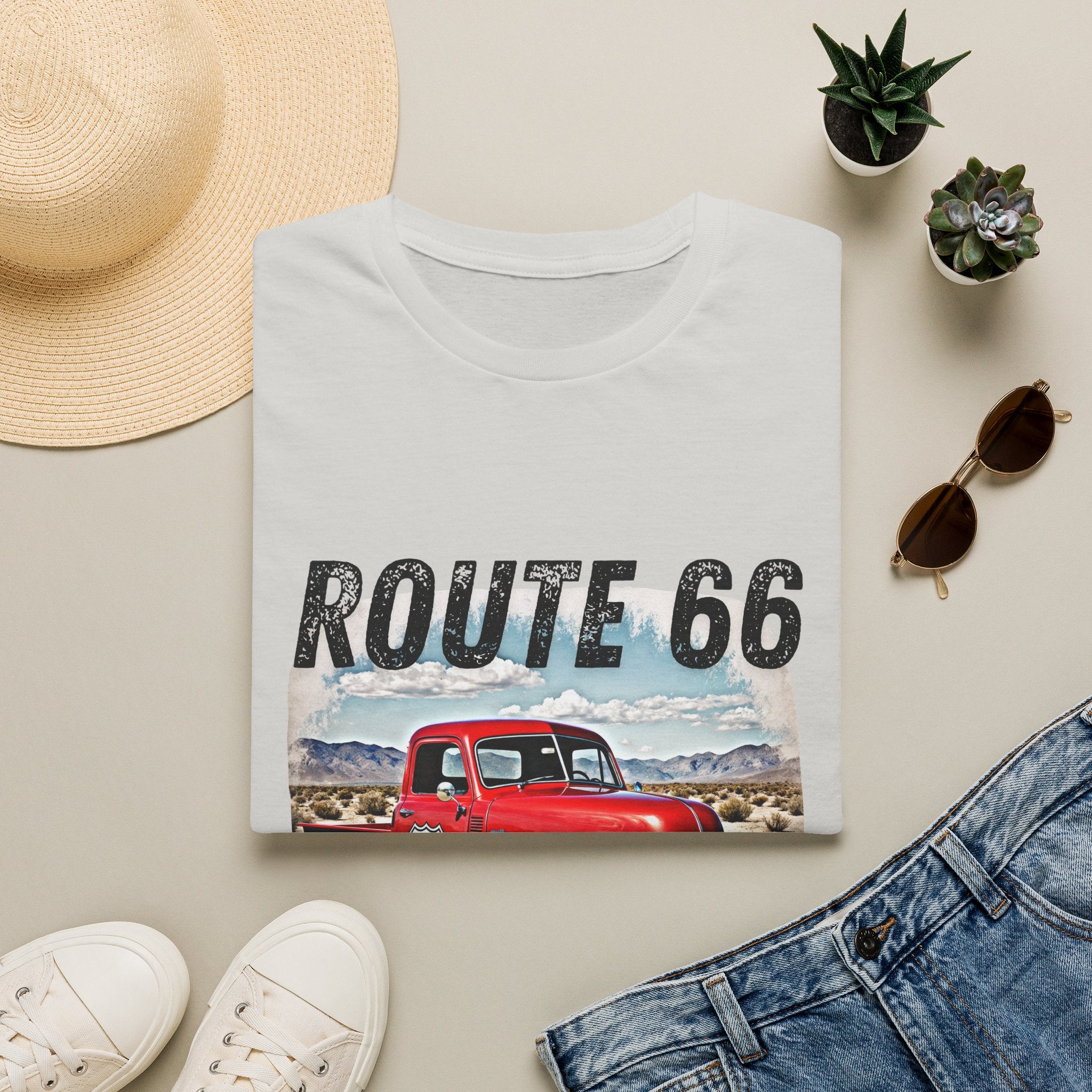 Route 66 Red Vintage Truck T-Shirt | Retro Highway Graphic