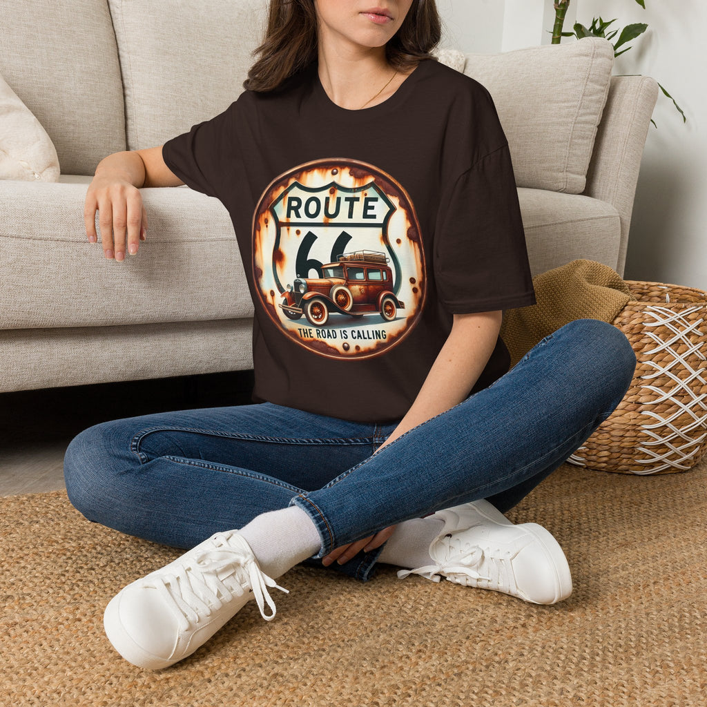 Route 66 Vintage Woody Wagon T-Shirt | The Road Is Calling, Retro Roadtrip Tee