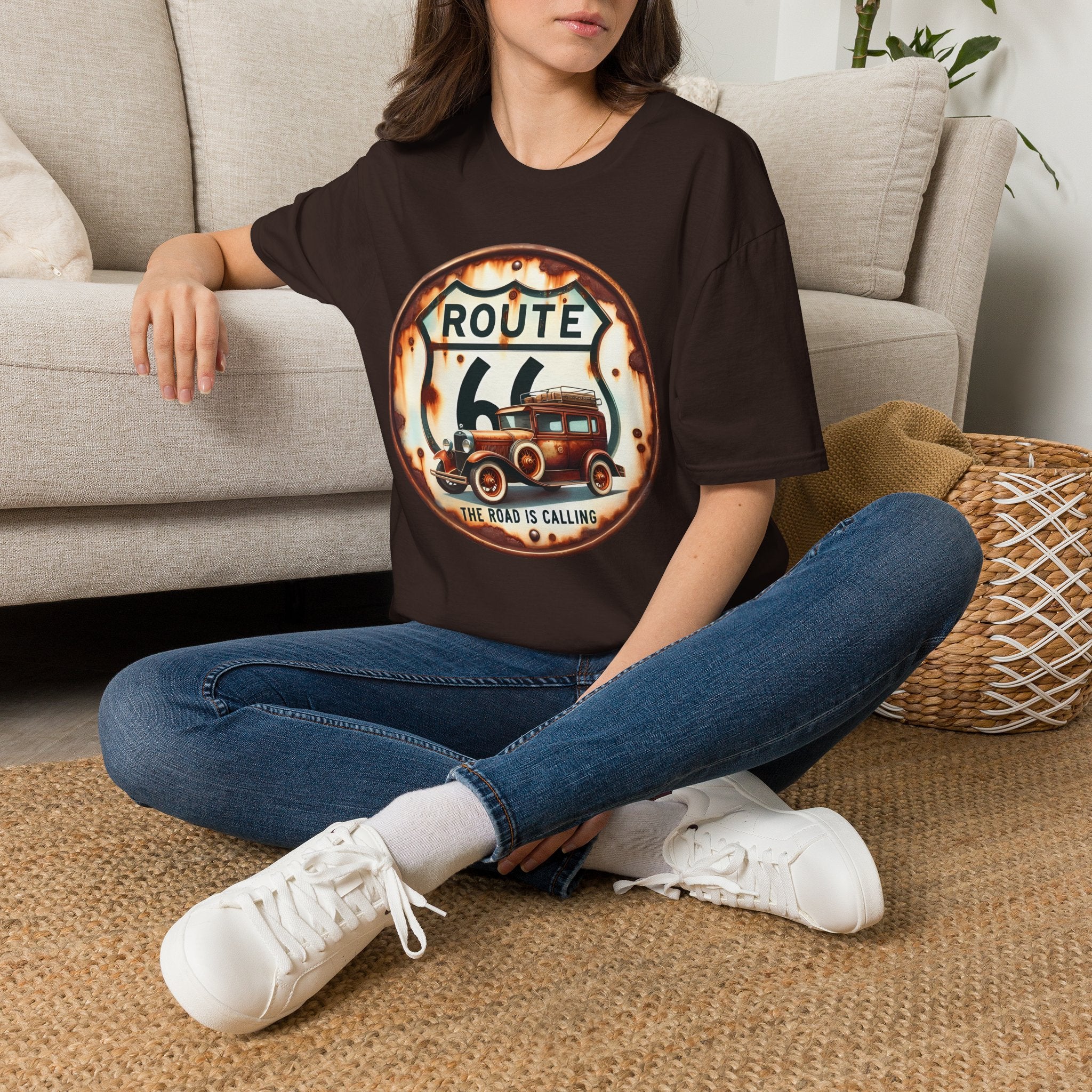 Route 66 Vintage Woody Wagon T-Shirt | The Road Is Calling, Retro Roadtrip Tee