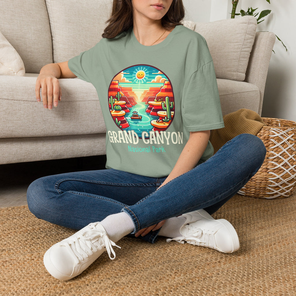 Grand Canyon National Park Retro Sunset T-Shirt | Canyon River Illustration