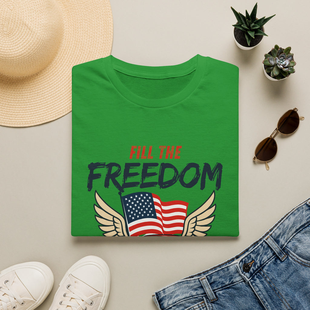Fill the Freedom Vintage Car T-Shirt | American Flag Wings Chicago to Santa Monica Route 66