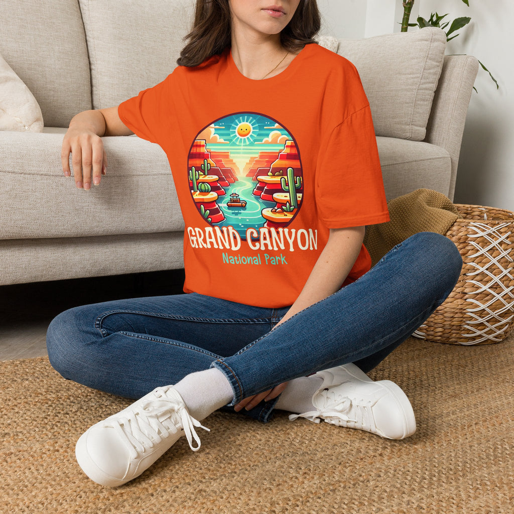 Grand Canyon National Park Retro Sunset T-Shirt | Canyon River Illustration