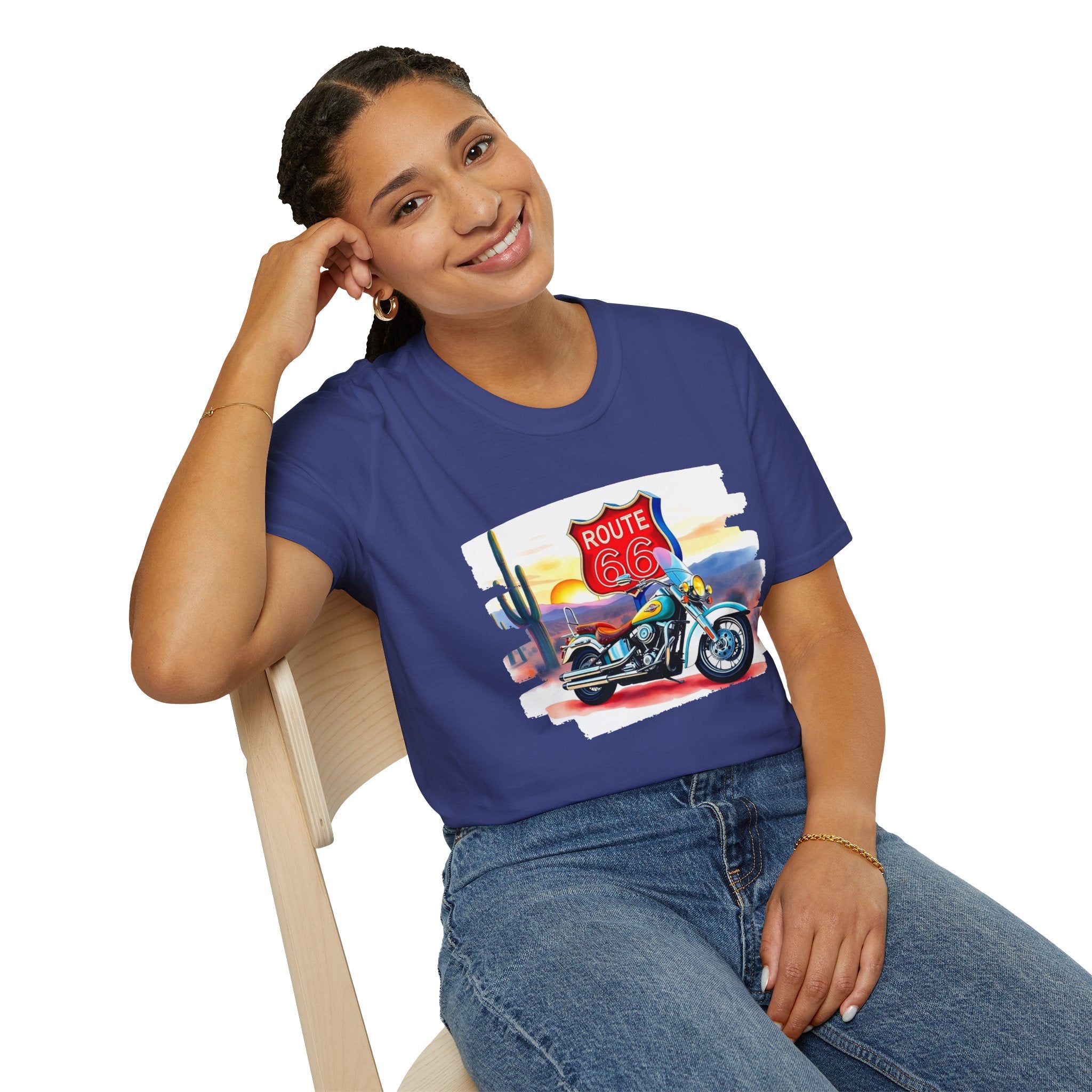 Route 66 Motorcycle T-Shirt | Desert Sunset Biker Graphic